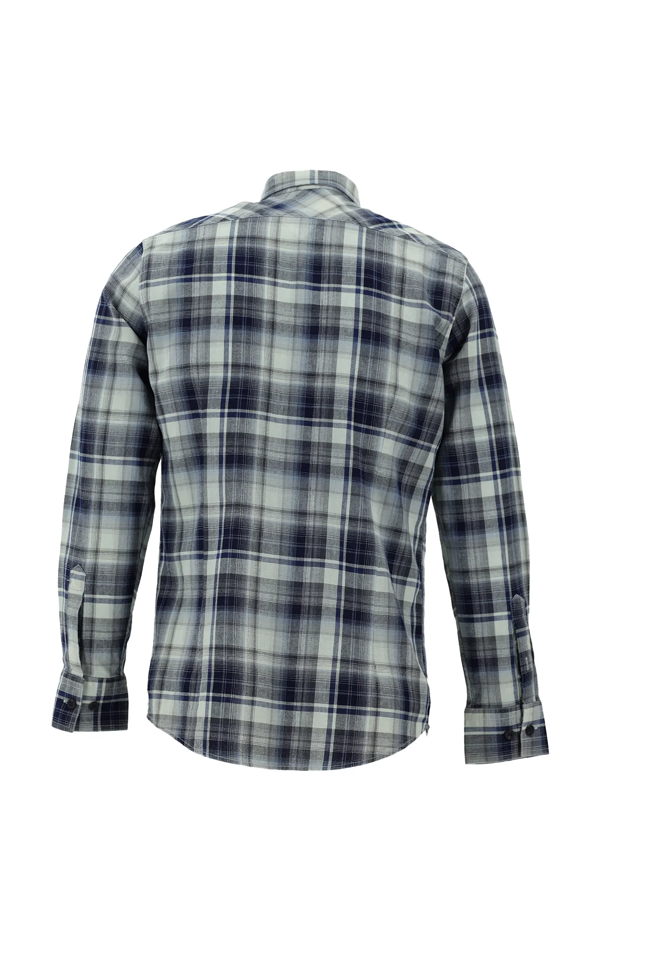 İndigo Uzun Kol Ekose Slim Fit Dar Kesim Pamuk Düğmeli Yaka Gömlek - Image 2