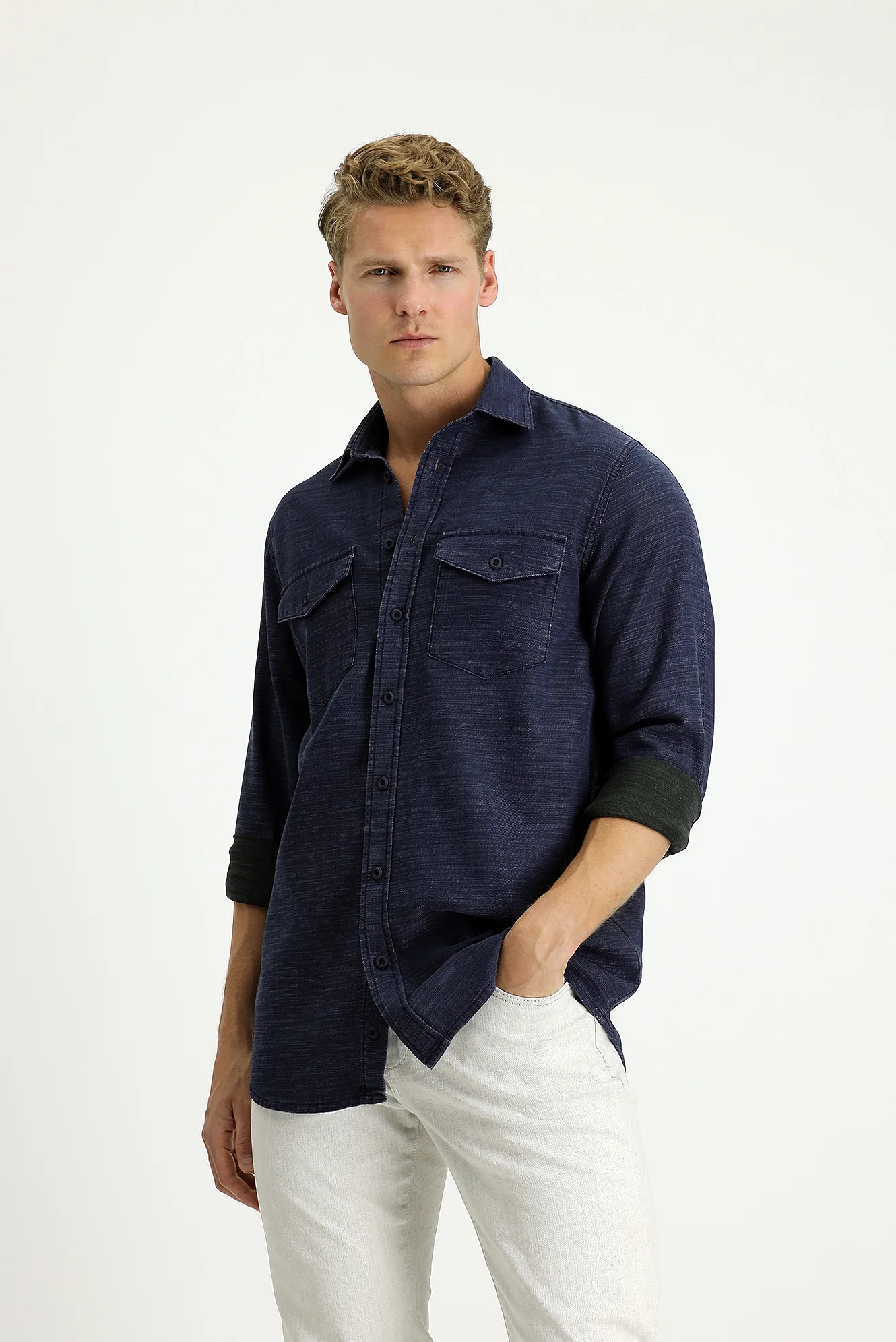 İndigo Uzun Kol Regular Fit Denim Pamuk Gömlek