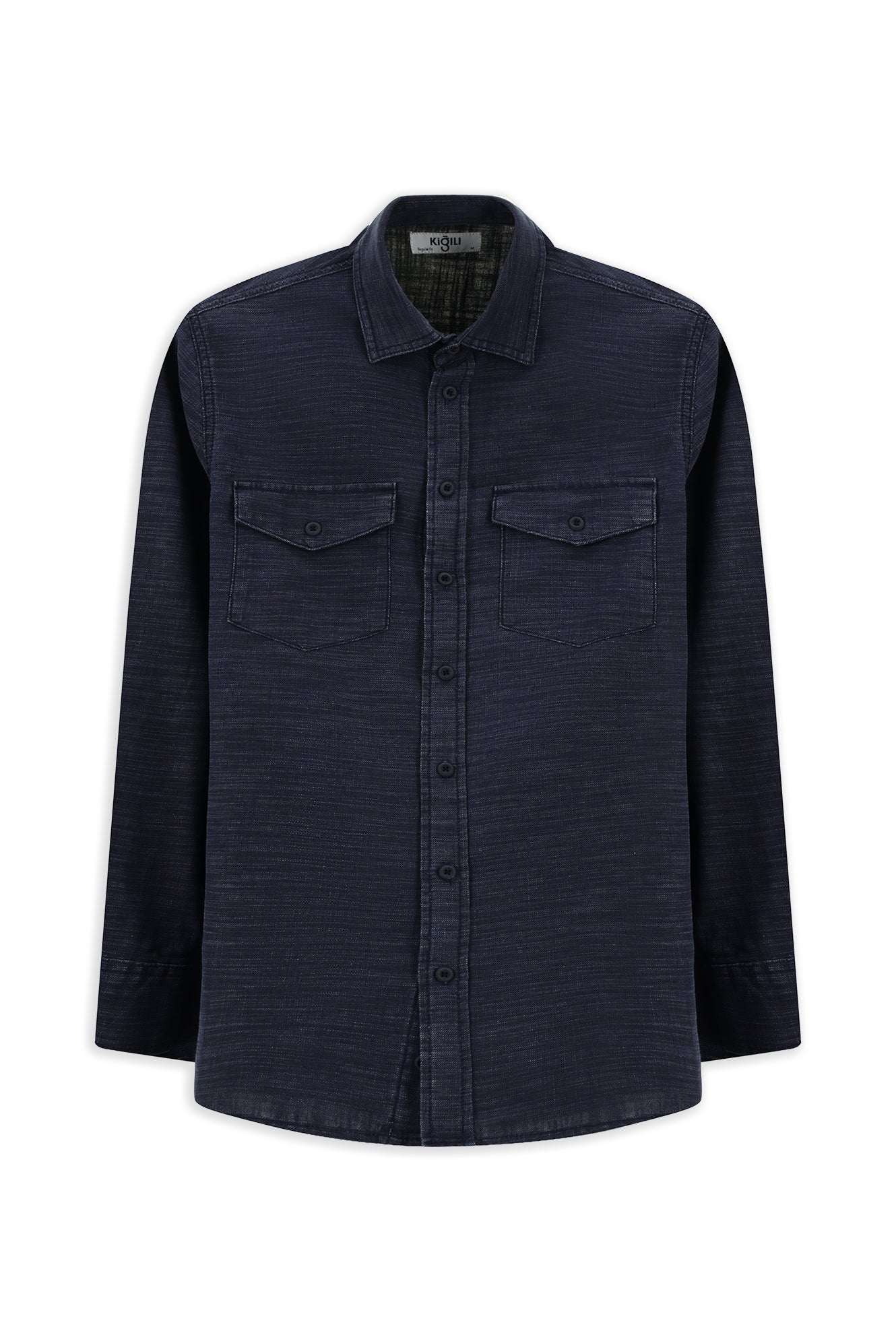İndigo Uzun Kol Regular Fit Denim Pamuk Gömlek - Image 6