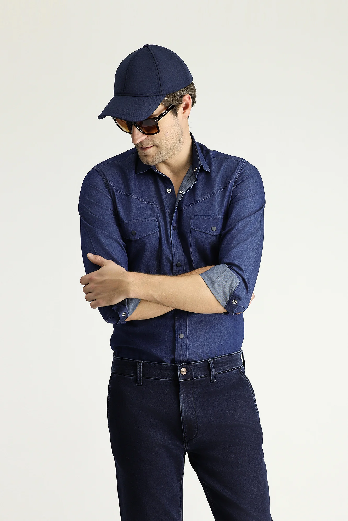 İndigo Uzun Kol Slim Fit Dar Kesim Denim Pamuk Gömlek - Image 2