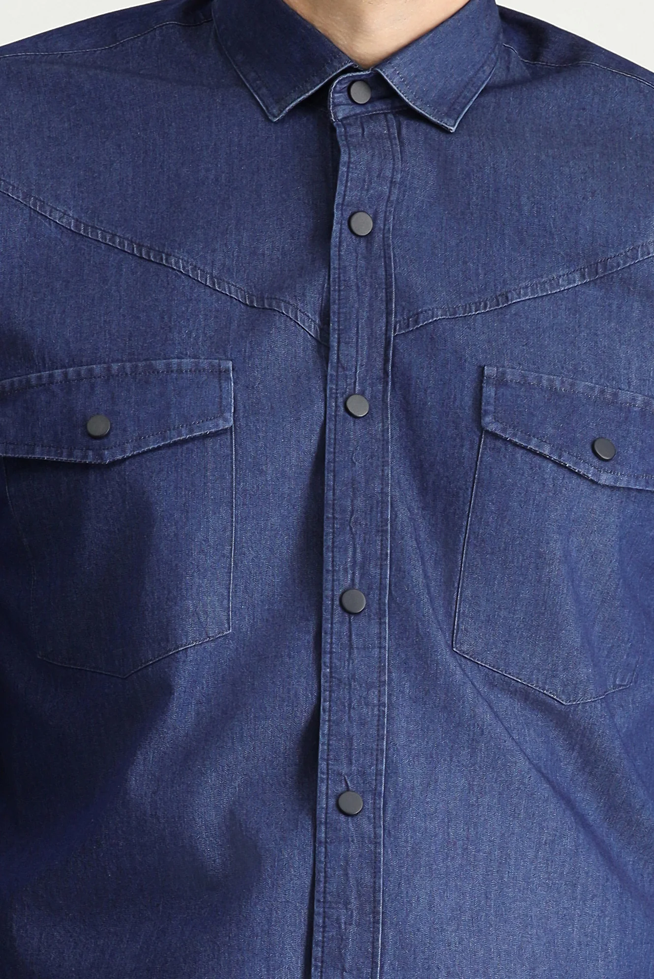 İndigo Uzun Kol Slim Fit Dar Kesim Denim Pamuk Gömlek - Image 5