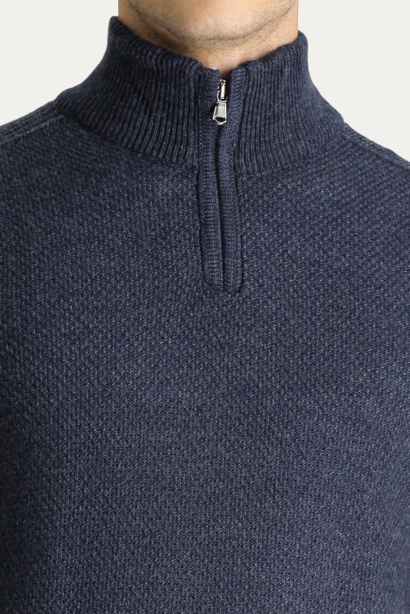 İndigo Yarım Balıkçı Yaka Slim Fit Dar Kesim Fermuarlı Dikişsiz Triko Kazak - Image 5