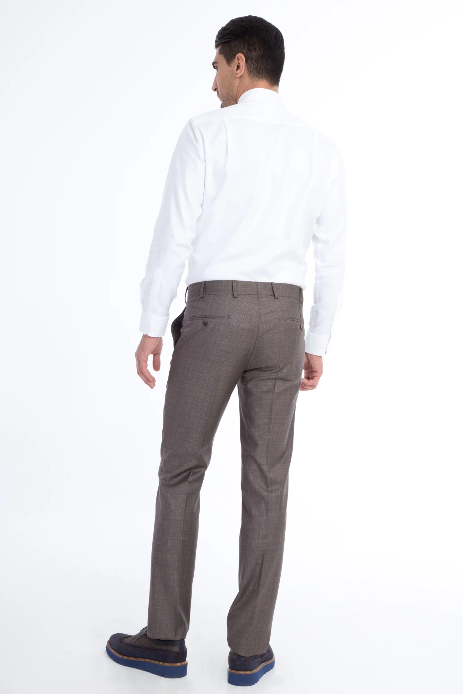 Kahve 7 Drop Slim Fit Dar Kesim Ekose Klasik Kumaş Pantolon - Image 2