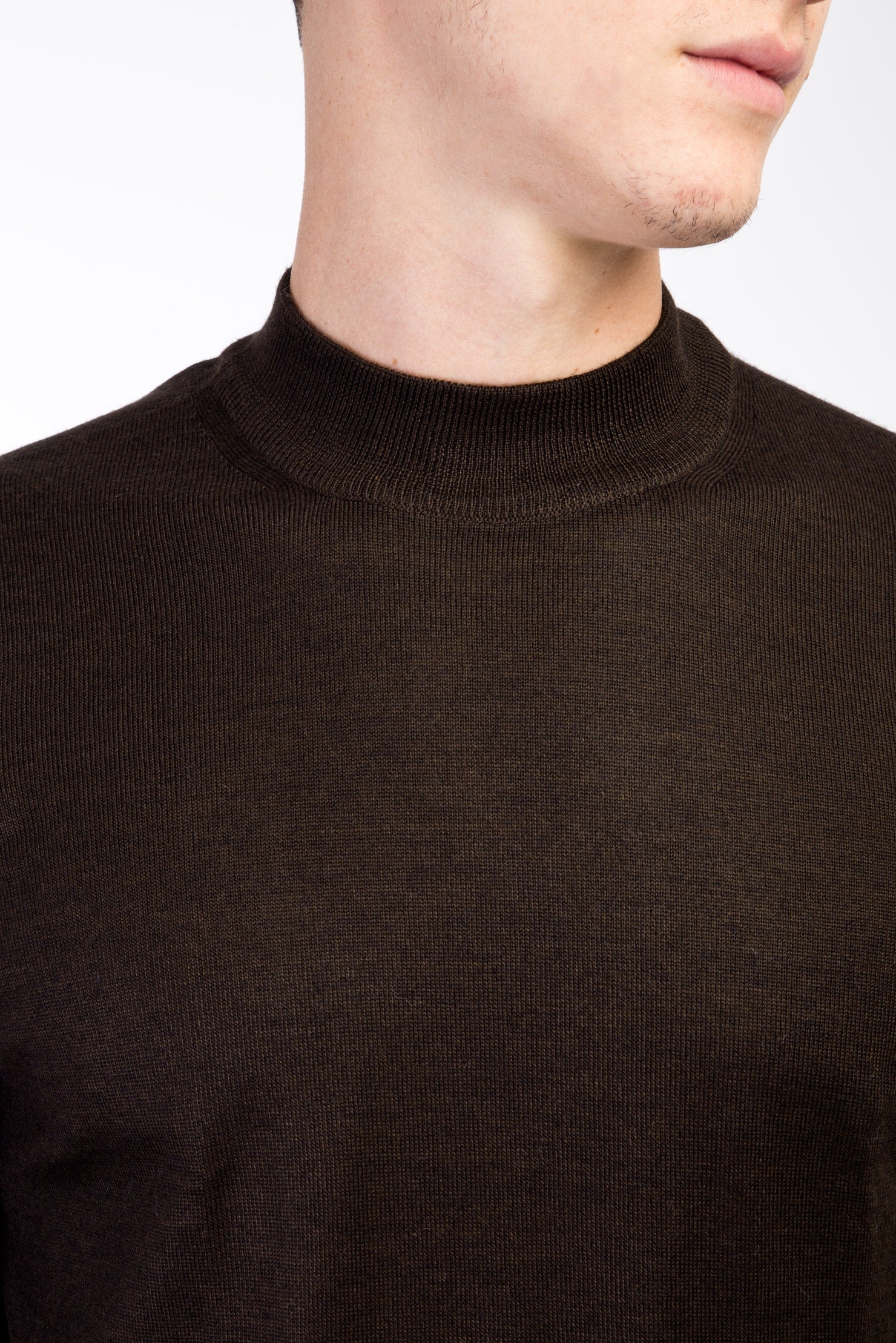 Kahve Yarım Balıkçı Yaka Yünlü Triko Kazak - Image 2