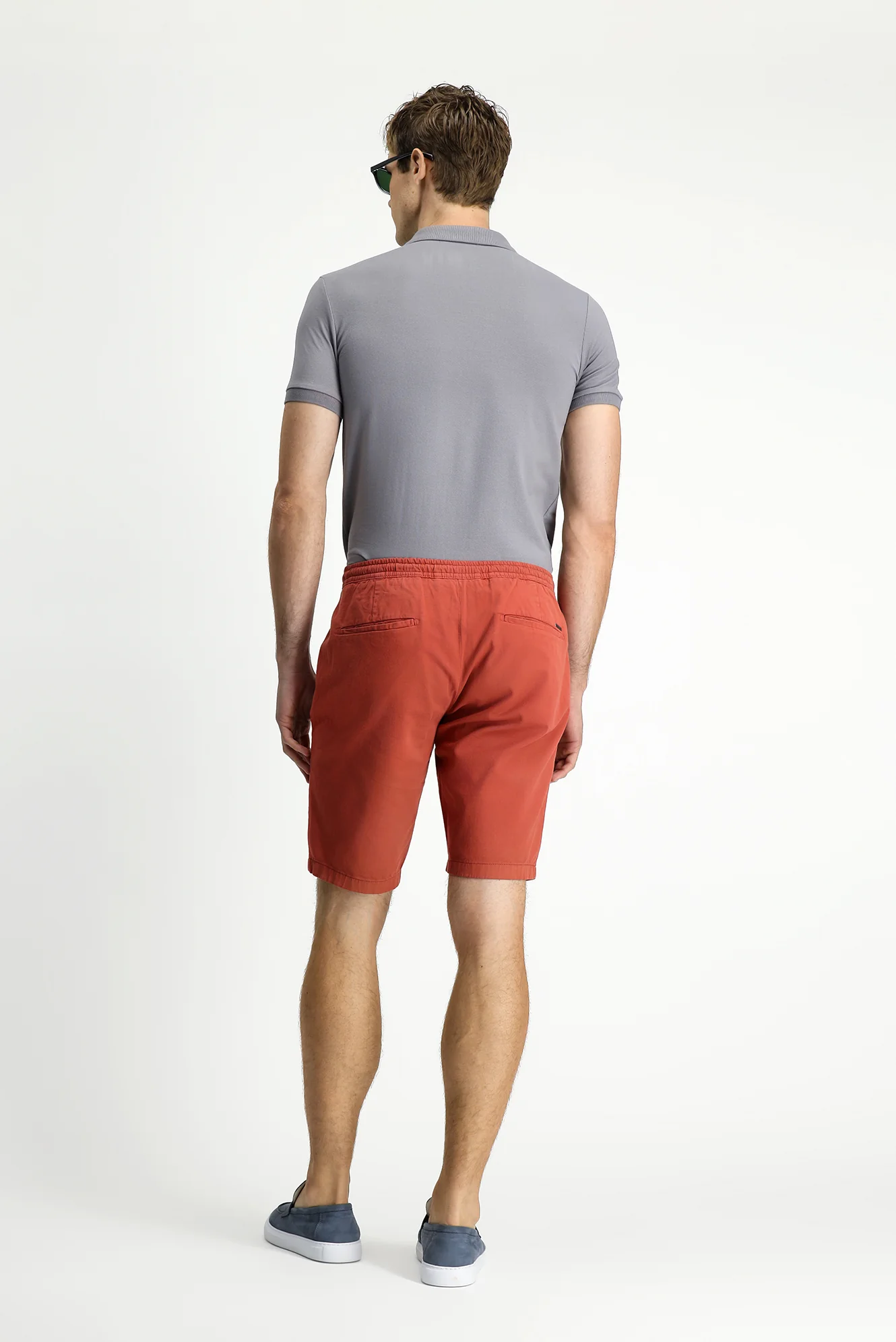 Kiremit Regular Fit Standart Kesim Beli Lastikli İpli Pamuklu Bermuda Şort - Image 3