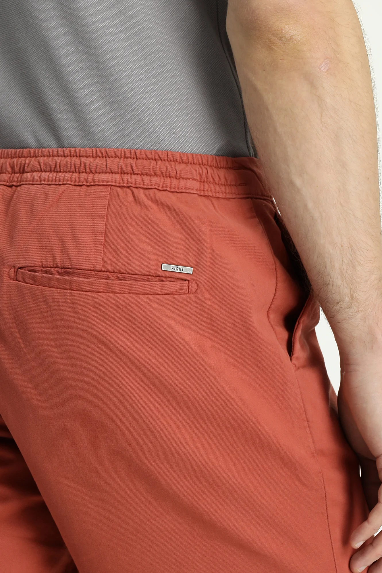 Kiremit Regular Fit Standart Kesim Beli Lastikli İpli Pamuklu Bermuda Şort - Image 5