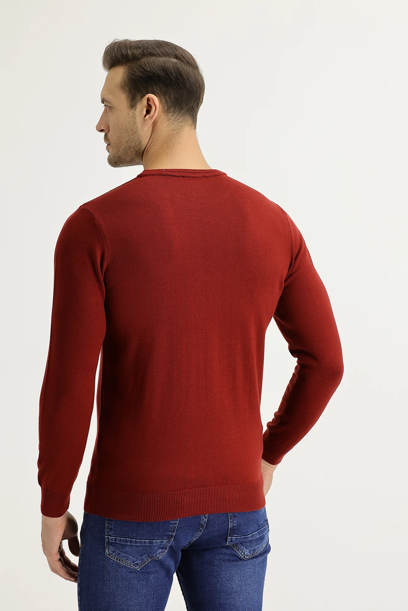Kiremit Balıkçı Yaka Regular Fit Pamuklu Triko Kazak - Image 3