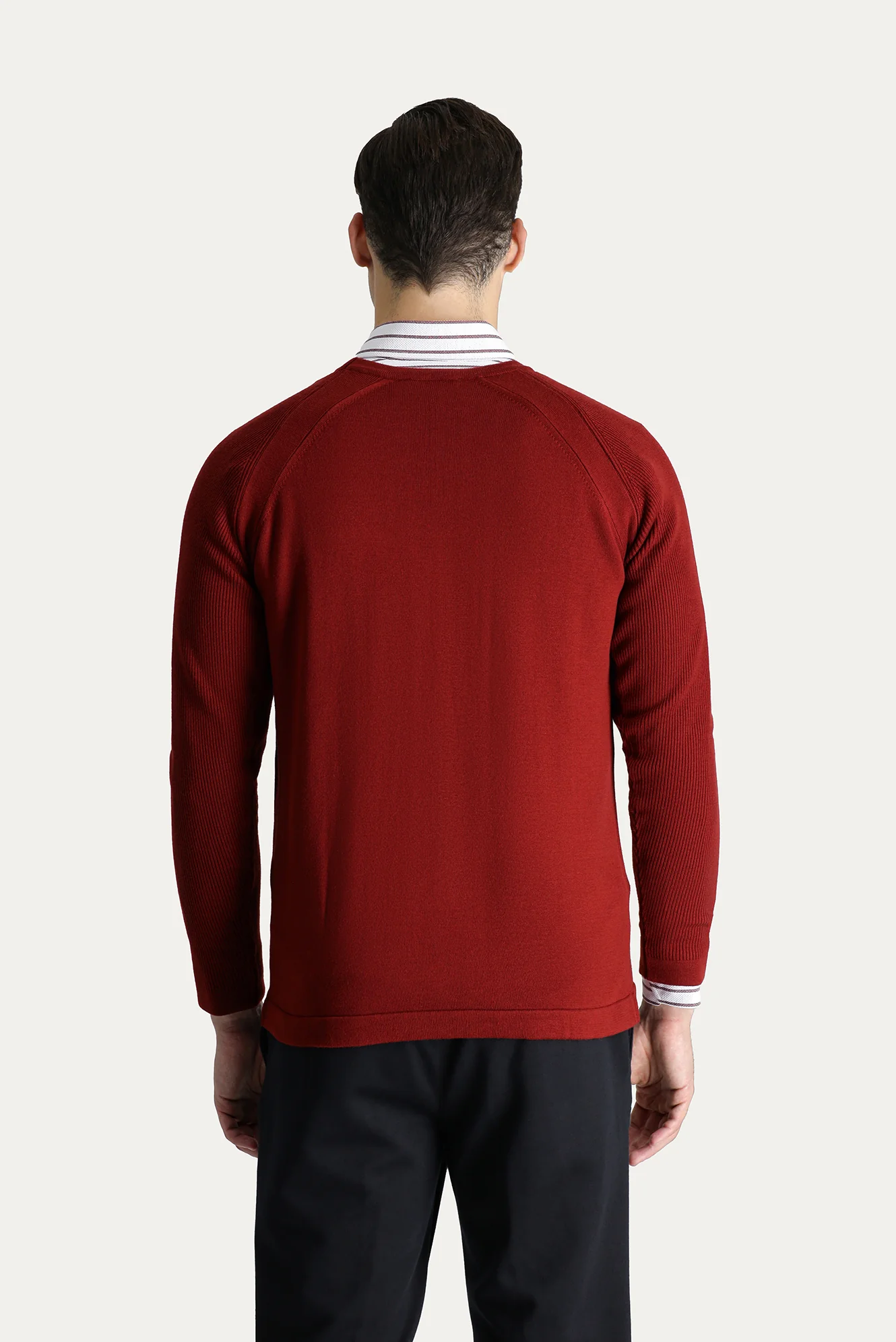 Kiremit Bisiklet Yaka Slim Fit Desenli Pamuklu Triko Kazak - Image 3