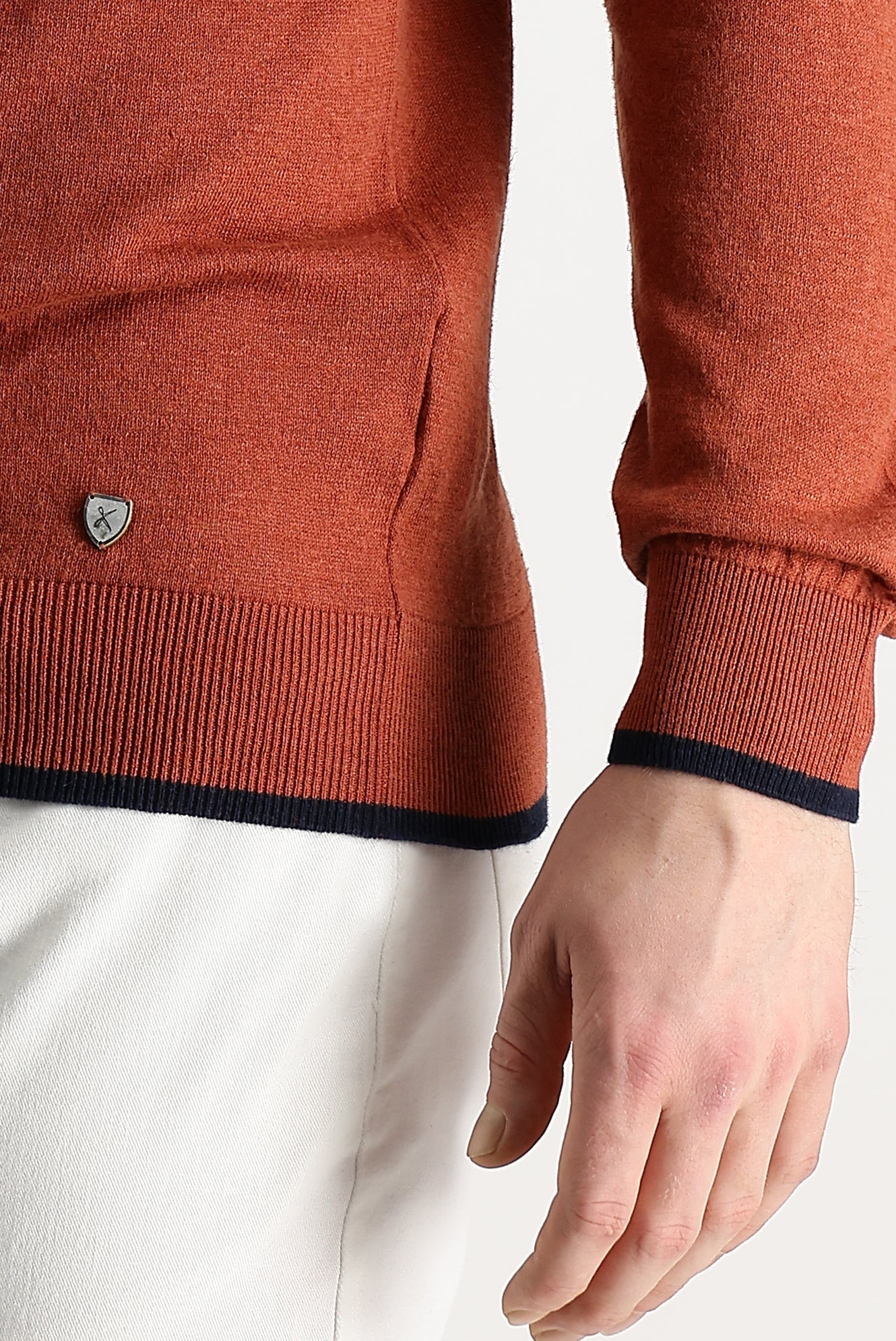 Kiremit Bisiklet Yaka Slim Fit Dar Kesim Pamuklu Keten Triko Kazak - Image 3