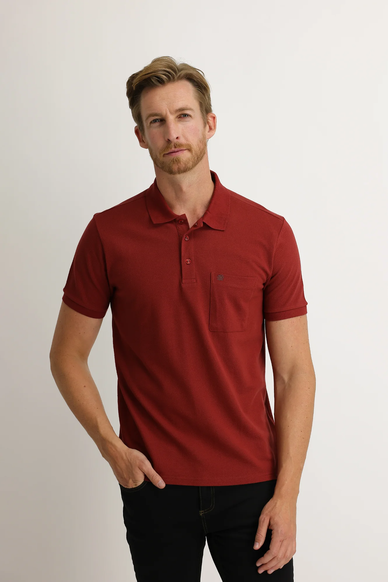 Kiremit Cepli Polo Yaka Regular Fit Nakışlı Pamuk Tişört - Image 2