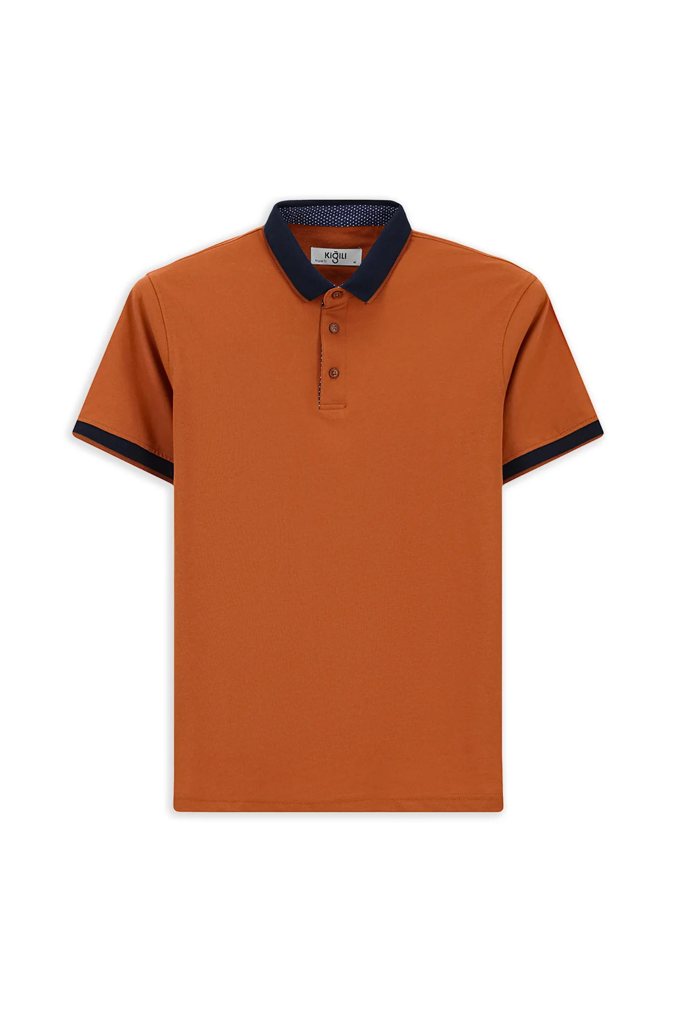 Kiremit Polo Yaka Regular Fit Desenli Pamuklu Tişört - Image 5