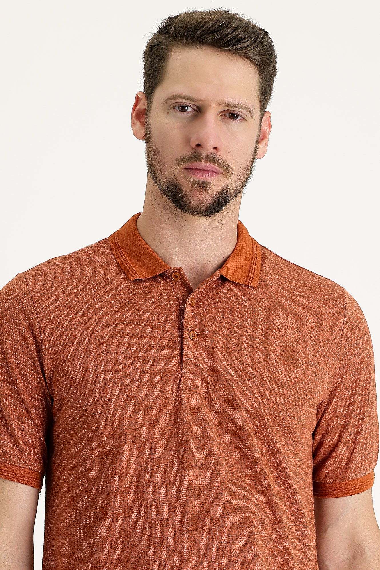 Kiremit Polo Yaka Regular Fit Desenli Tişört