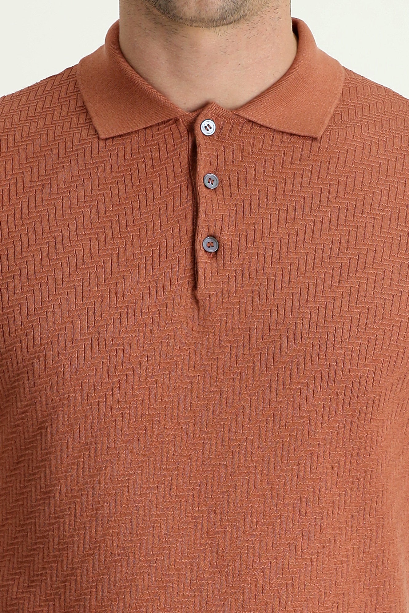 Kiremit Polo Yaka Regular Fit Desenli Pamuklu Tişört - Image 4