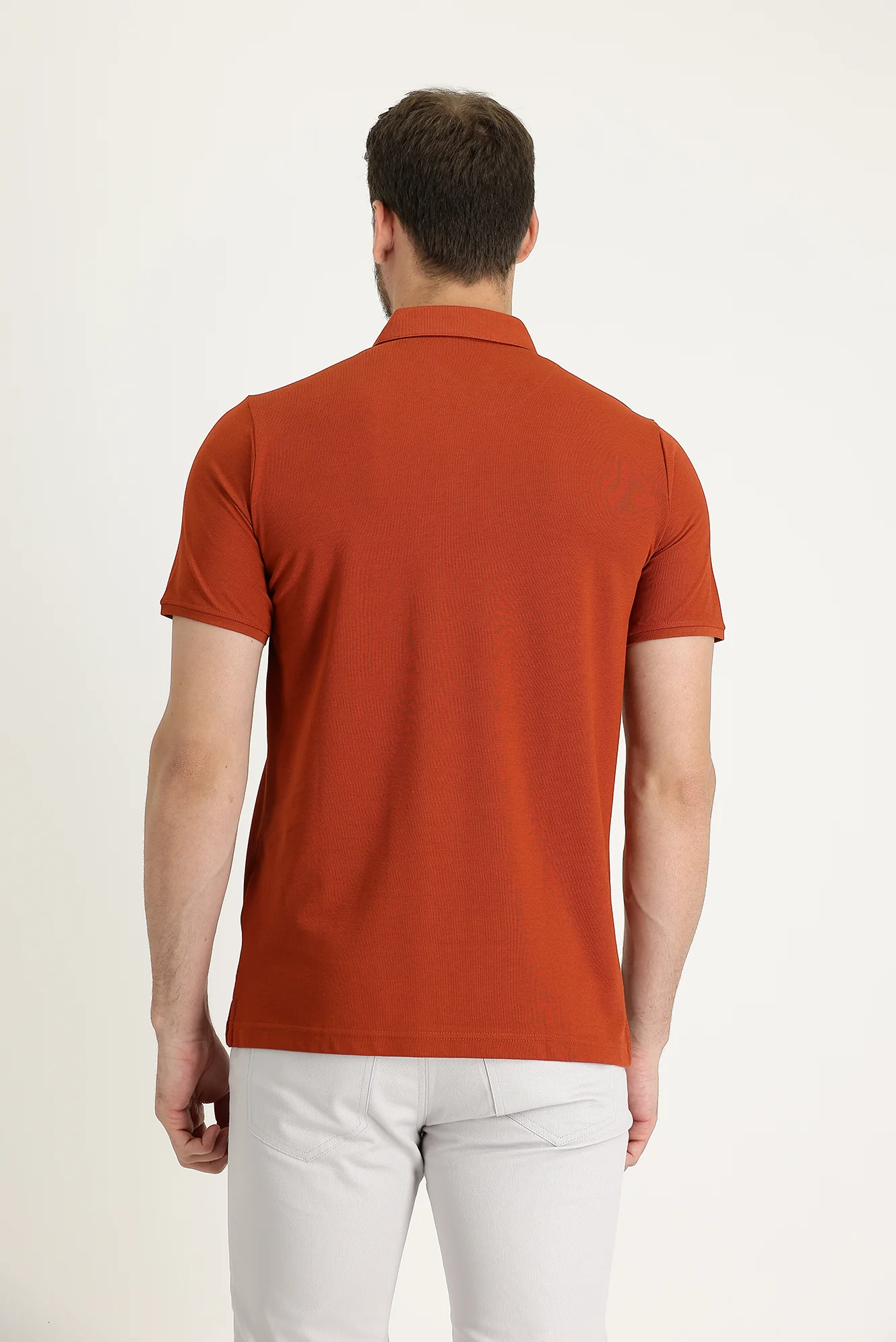 Kiremit Polo Yaka Regular Fit Nakışlı Tişört - Image 2
