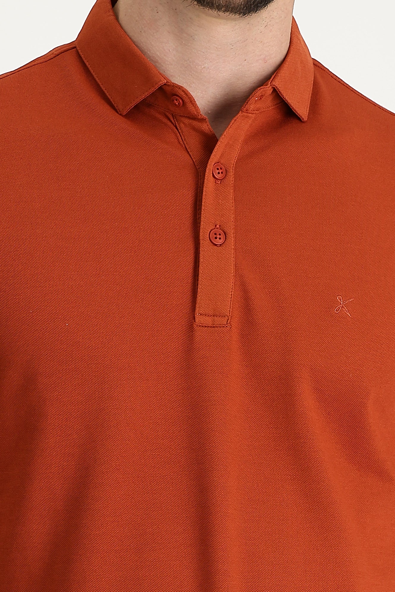 Kiremit Polo Yaka Regular Fit Nakışlı Tişört - Image 3