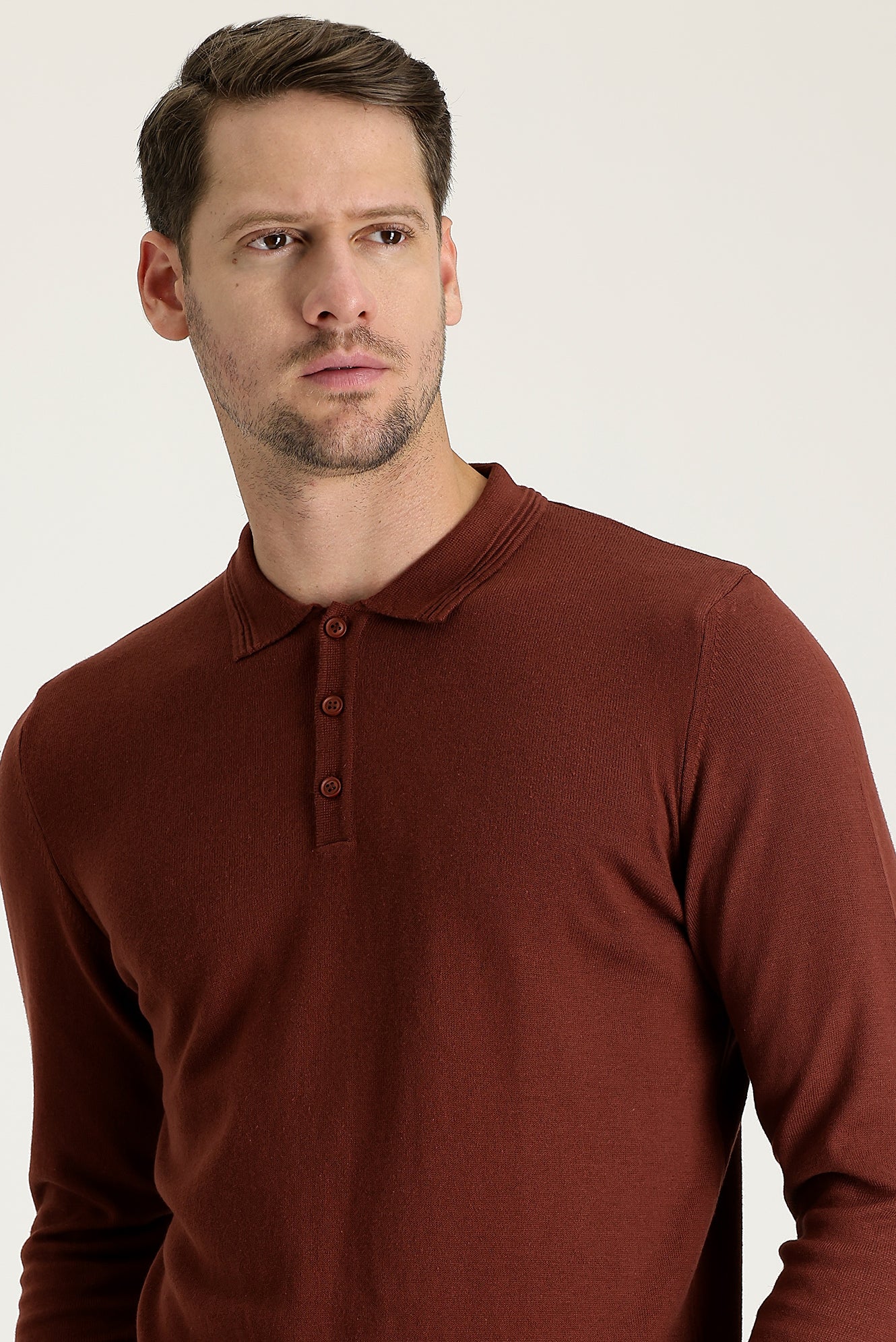 Kiremit Polo Yaka Regular Fit Pamuklu Triko Kazak - Image 2