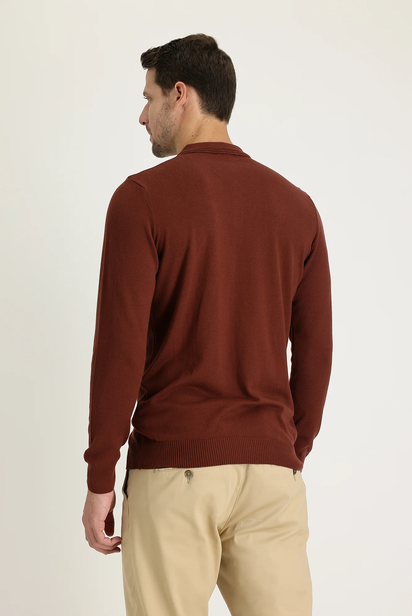 Kiremit Polo Yaka Regular Fit Pamuklu Triko Kazak - Image 3