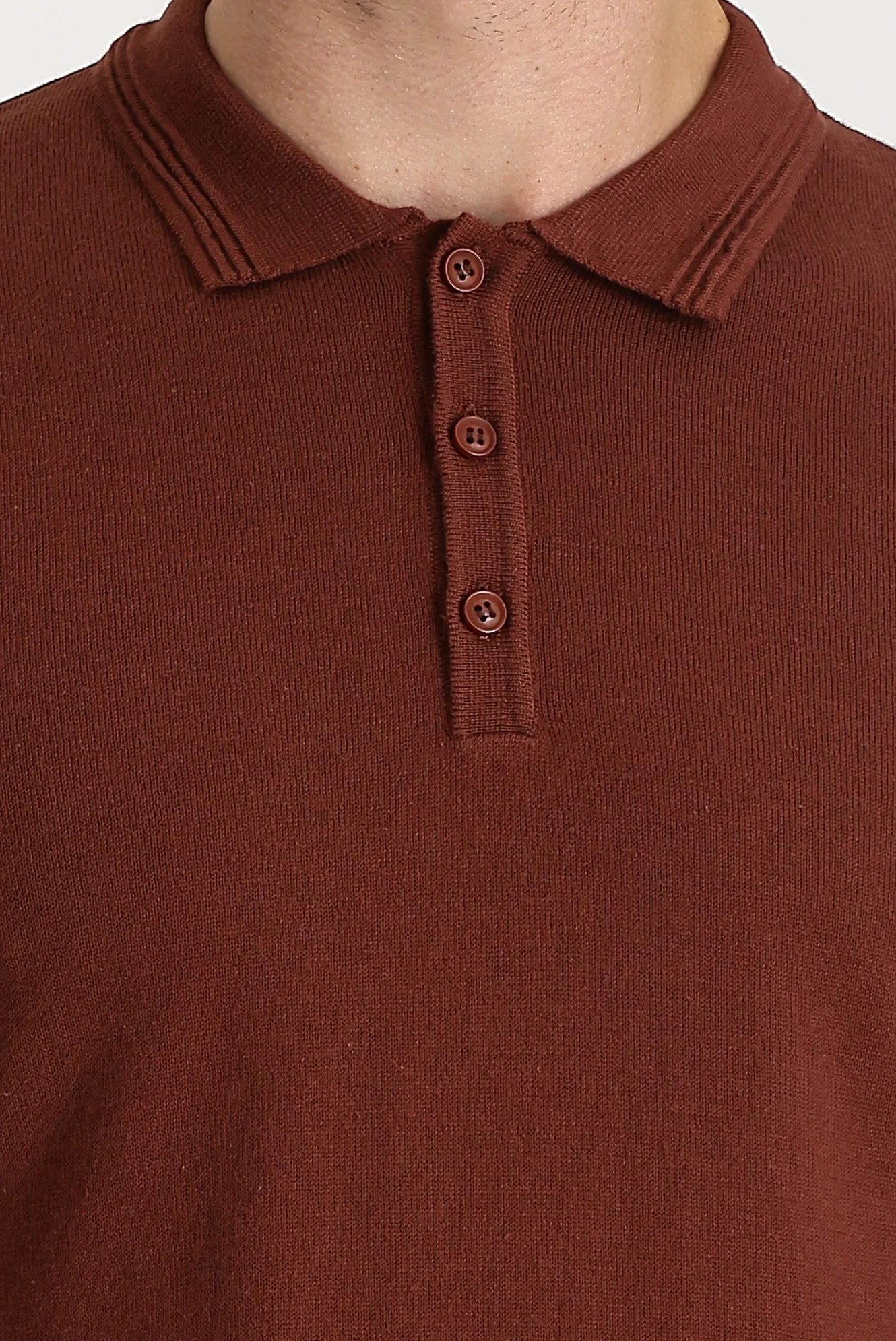 Kiremit Polo Yaka Regular Fit Pamuklu Triko Kazak - Image 4