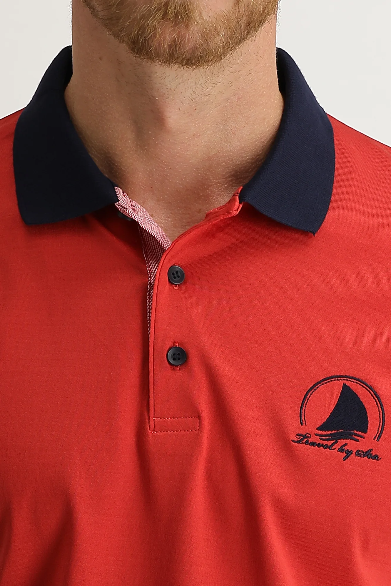 Kiremit Polo Yaka Slim Fit Dar Kesim Desenli Tişört - Image 3