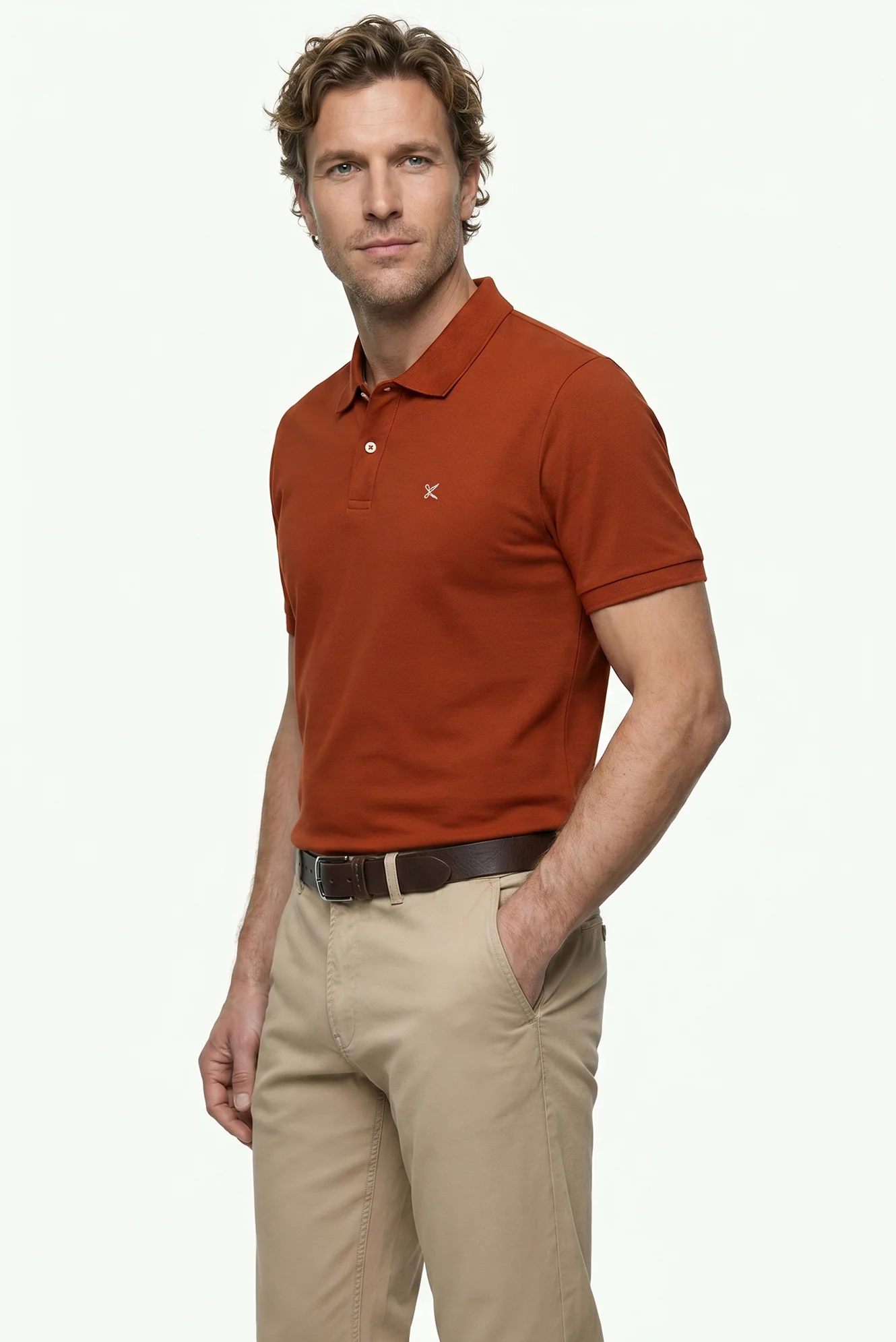 Kiremit Polo Yaka Slim Fit Nakışlı %100 Pamuk Tişört