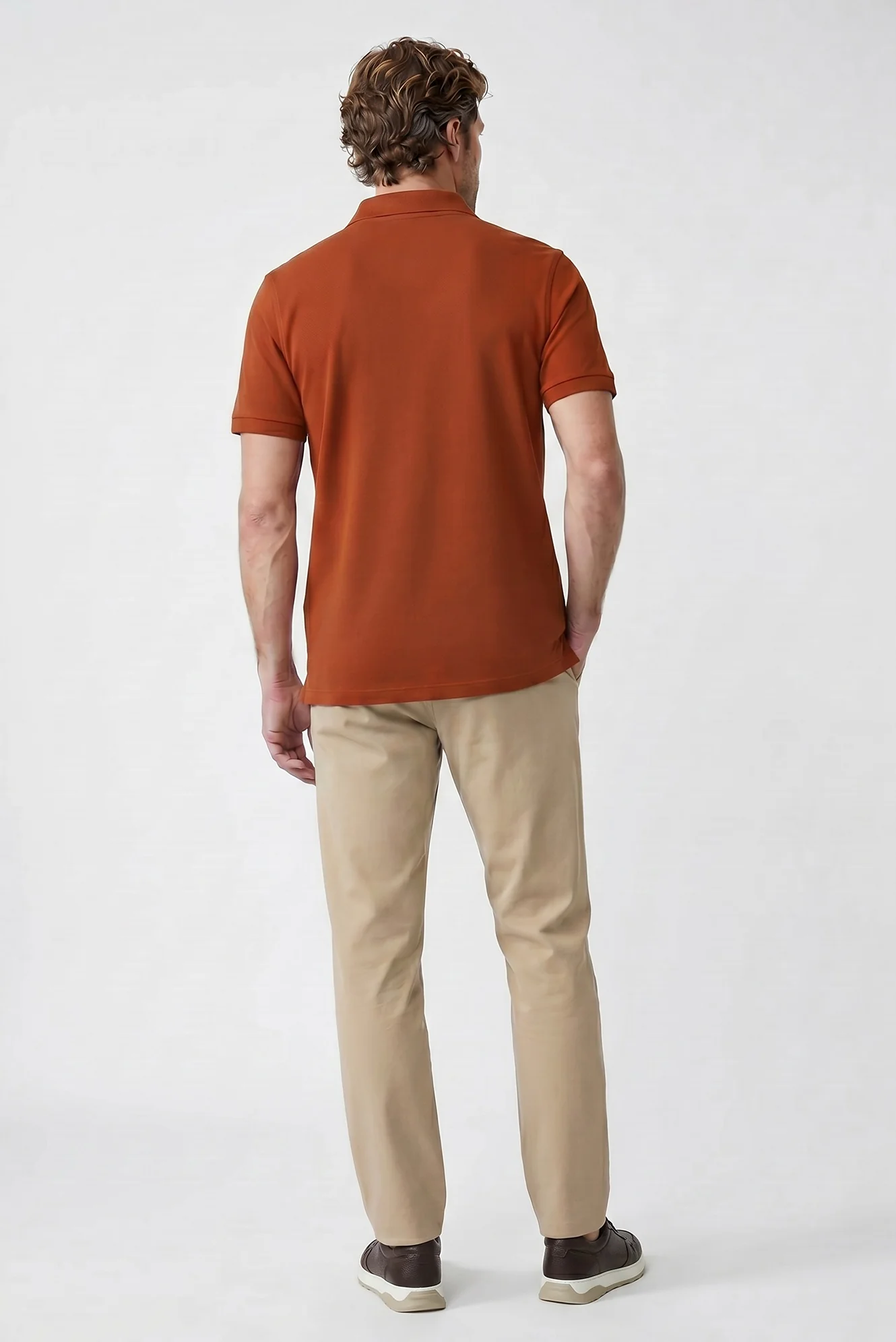 Kiremit Polo Yaka Slim Fit Nakışlı %100 Pamuk Tişört - Image 6