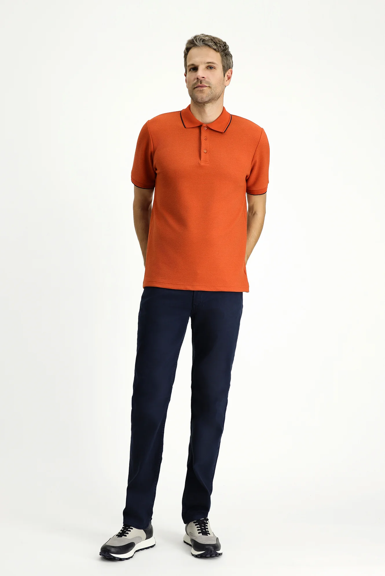 Kiremit Regular Fit Desenli Likralı Polo Yaka Tişört