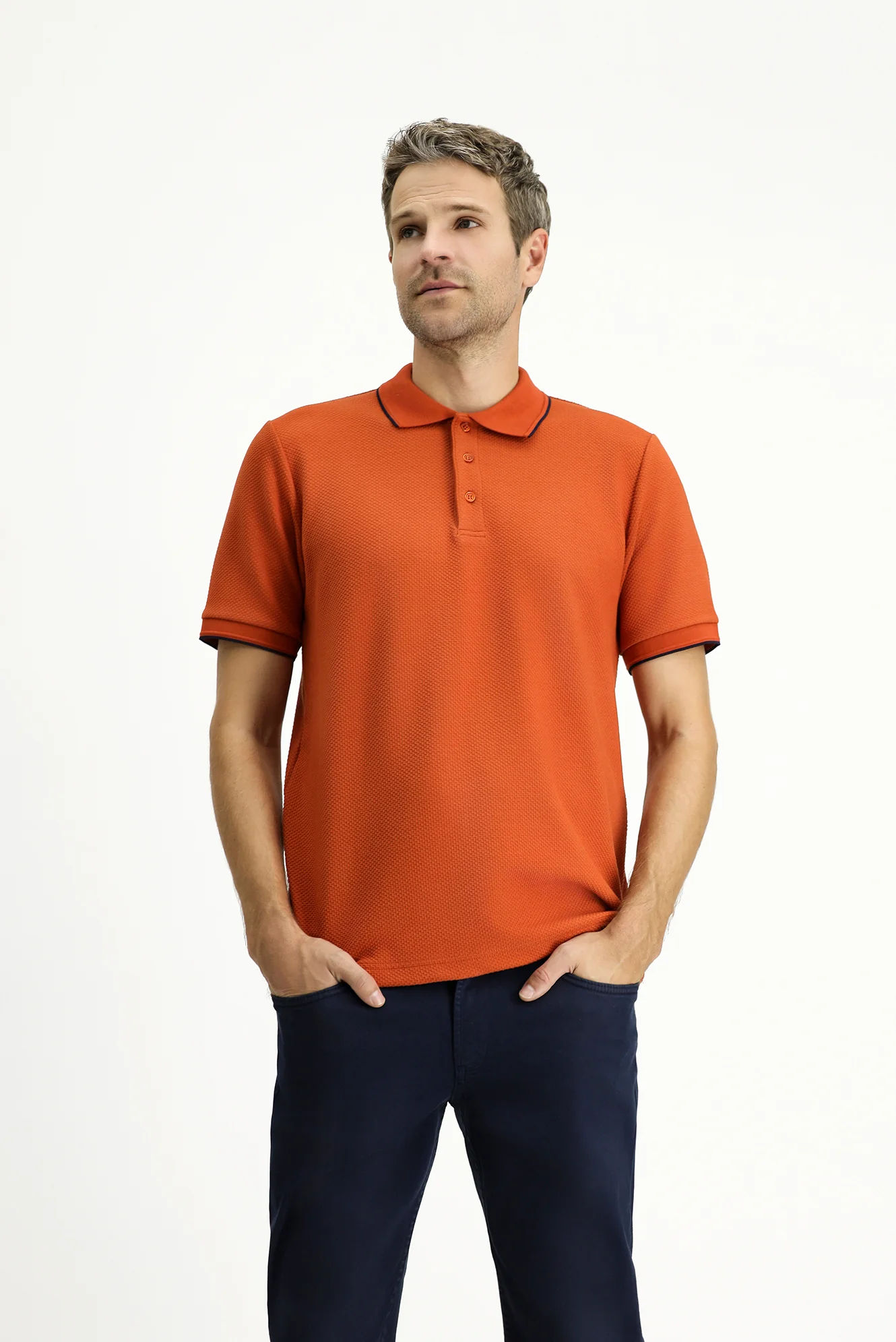 Kiremit Regular Fit Desenli Likralı Polo Yaka Tişört - Image 2