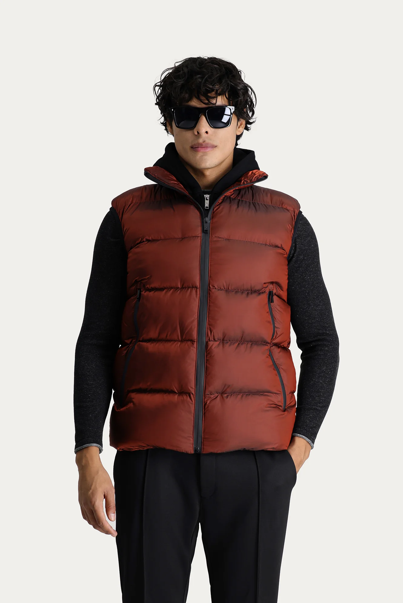 Kiremit Slim Fit Dar Kesim Kapüşonlu Şişme Yelek - Image 3