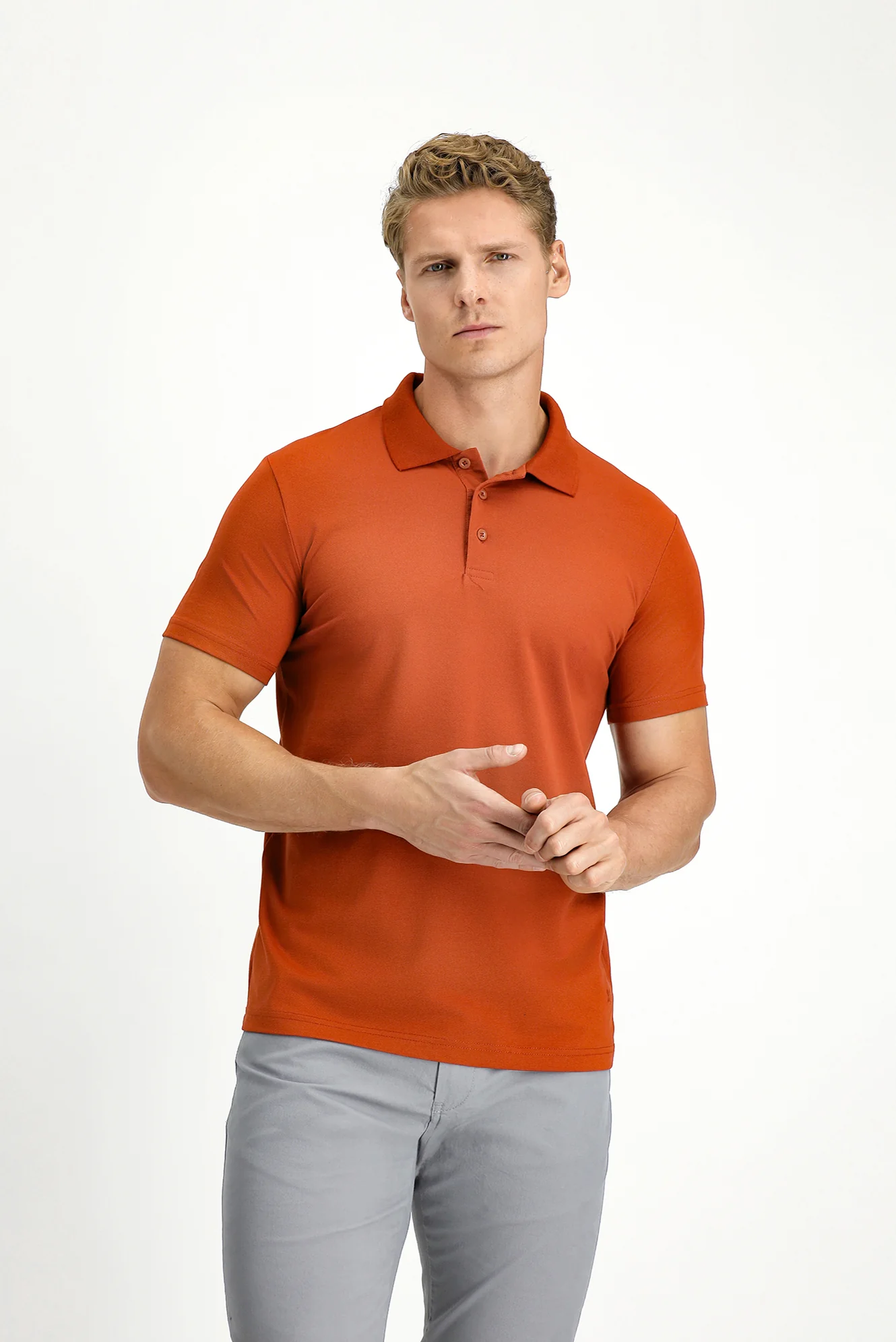 Kiremit Slim Fit Dar Kesim Nakışlı Pamuklu Polo Yaka Tişört - Image 4