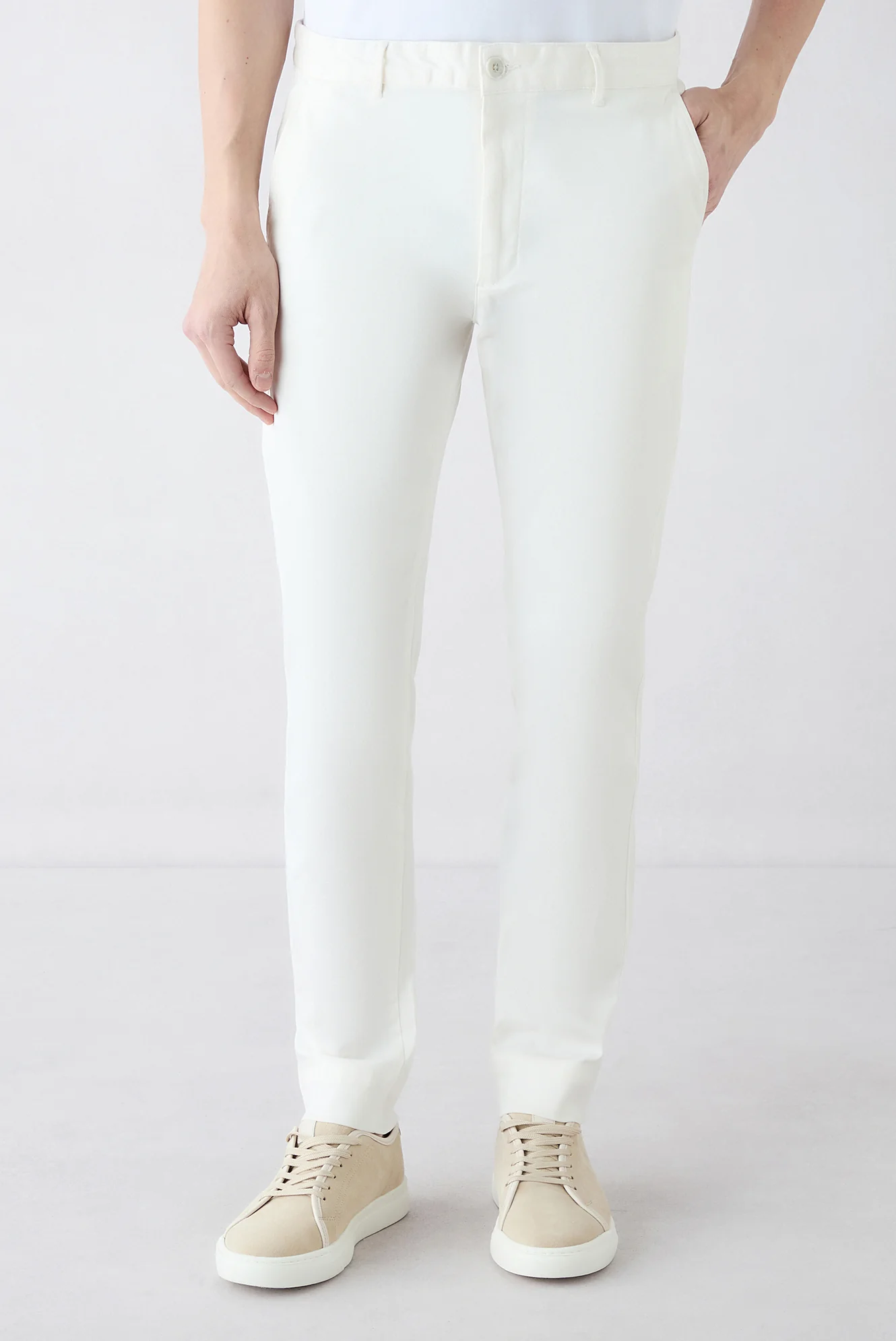 Kırık Beyaz Slim Fit Dar Kesim Lyocell Karışımlı Yan Cepli Kanvas / Chino Pantolon - Image 3