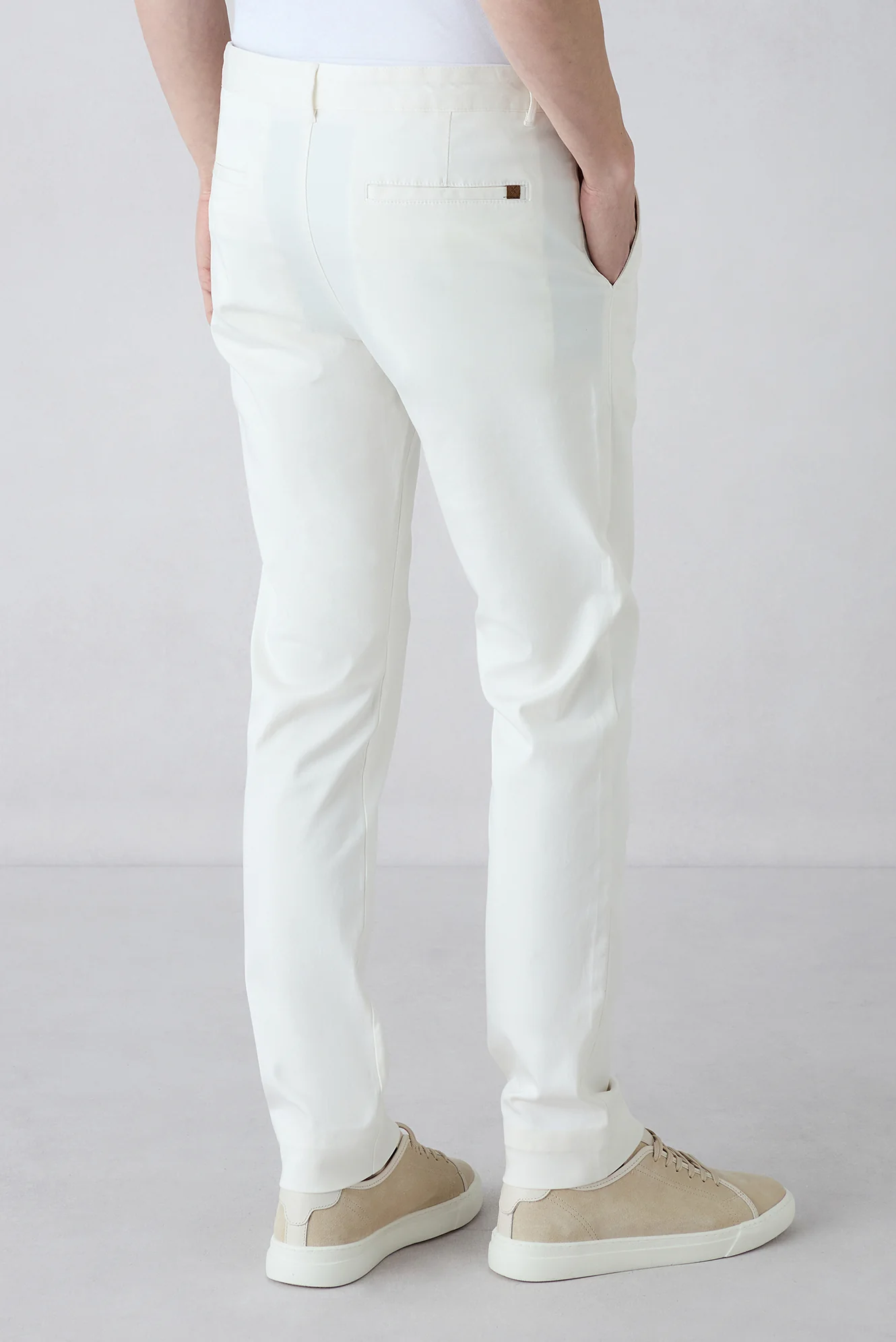 Kırık Beyaz Slim Fit Dar Kesim Lyocell Karışımlı Yan Cepli Kanvas / Chino Pantolon - Image 6