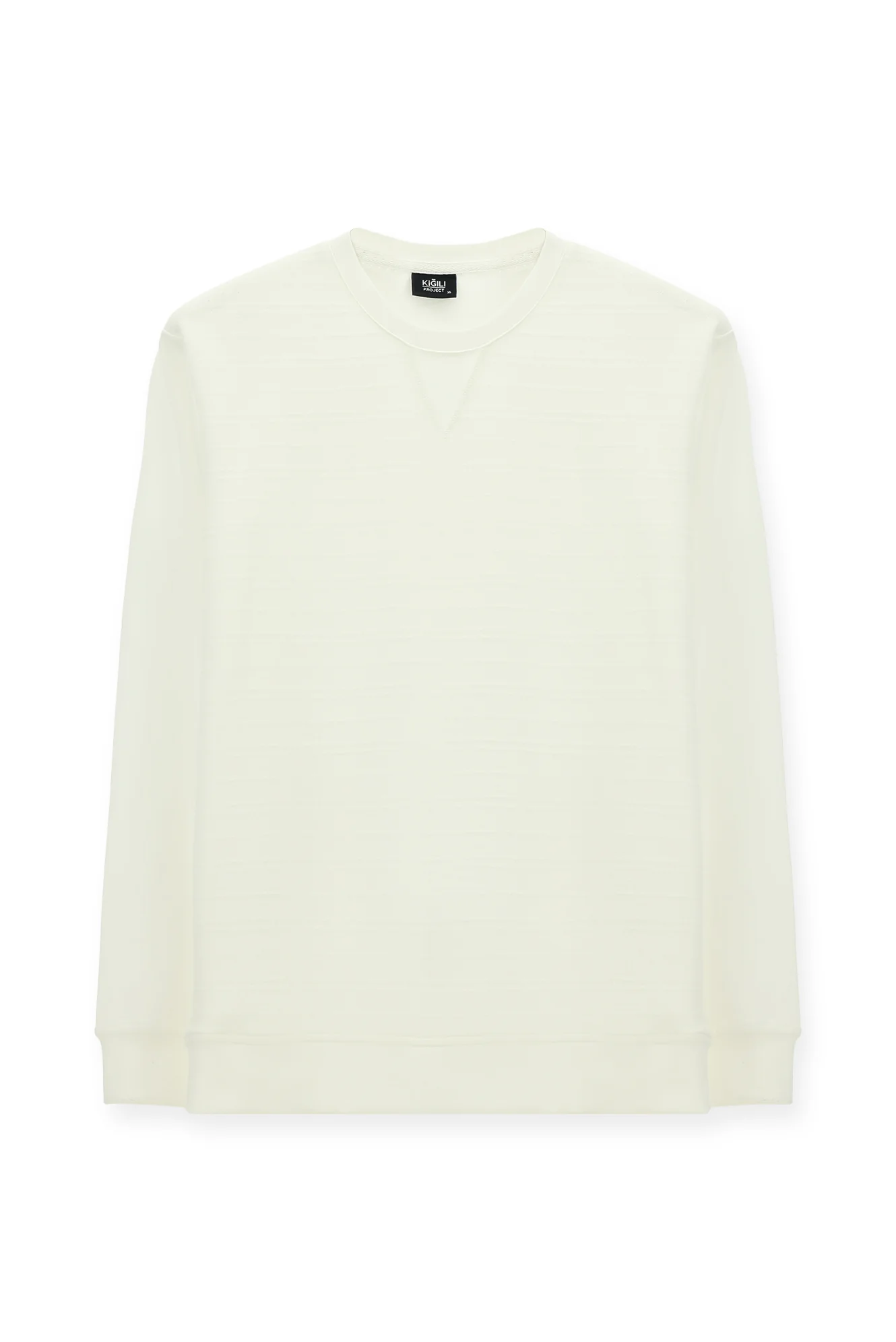 Kırık Beyaz Bisiklet Yaka Regular Fit Desenli Pamuklu Sweatshirt - Image 6