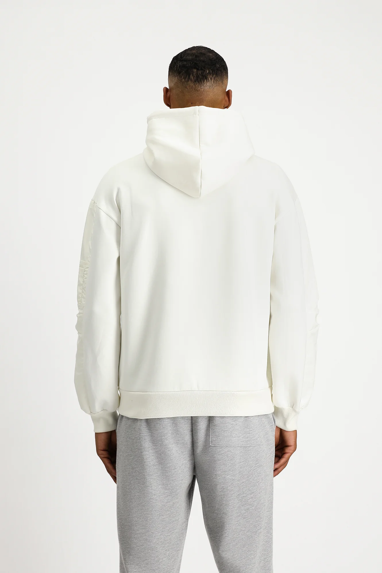 Kırık Beyaz Kapüşonlu Oversize Fermuarlı Pamuklu Sweatshirt - Image 5
