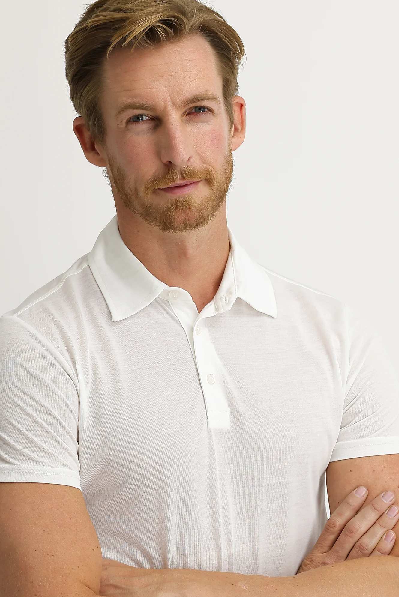 Kırık Beyaz Polo Yaka Slim Fit Dar Kesim Pamuk Tişört - Image 4