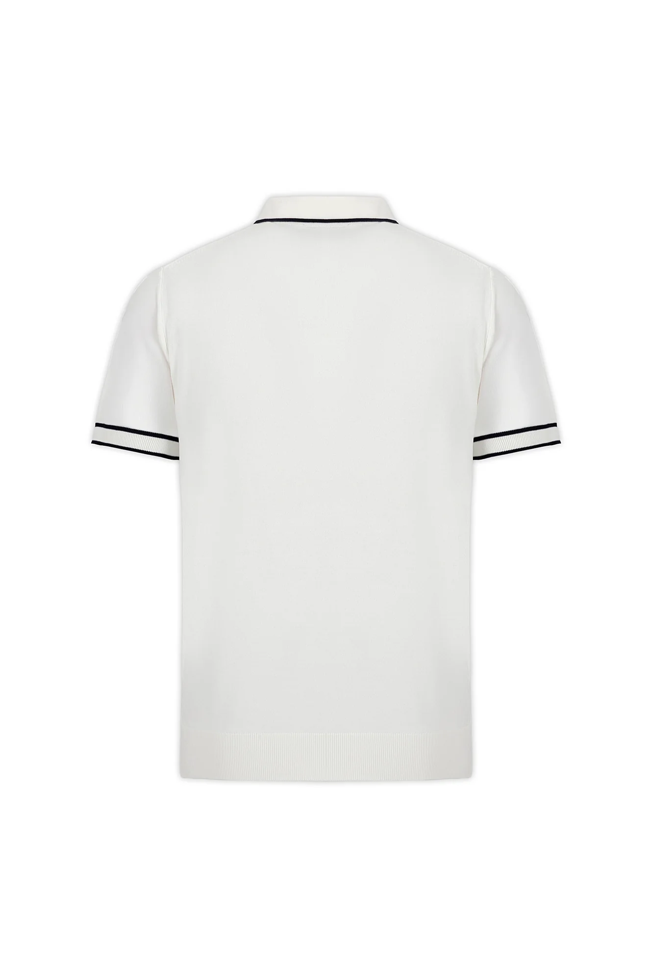 Kırık Beyaz Regular Fit Şerit Detaylı Polo Yaka Örme Tişört - Image 7