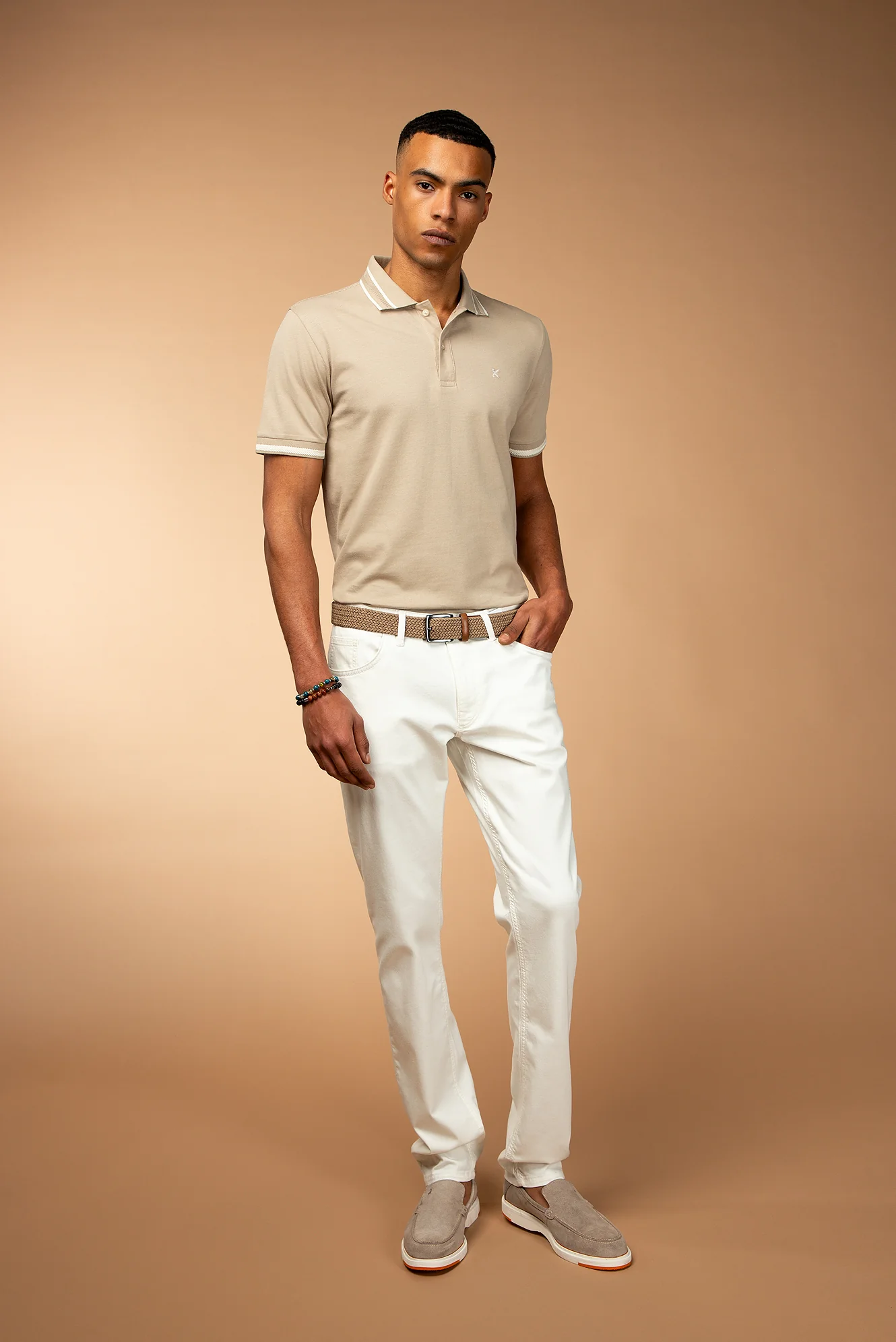 Kırık Beyaz Slim Fit Dar Kesim Likralı Kanvas / Chino Pantolon