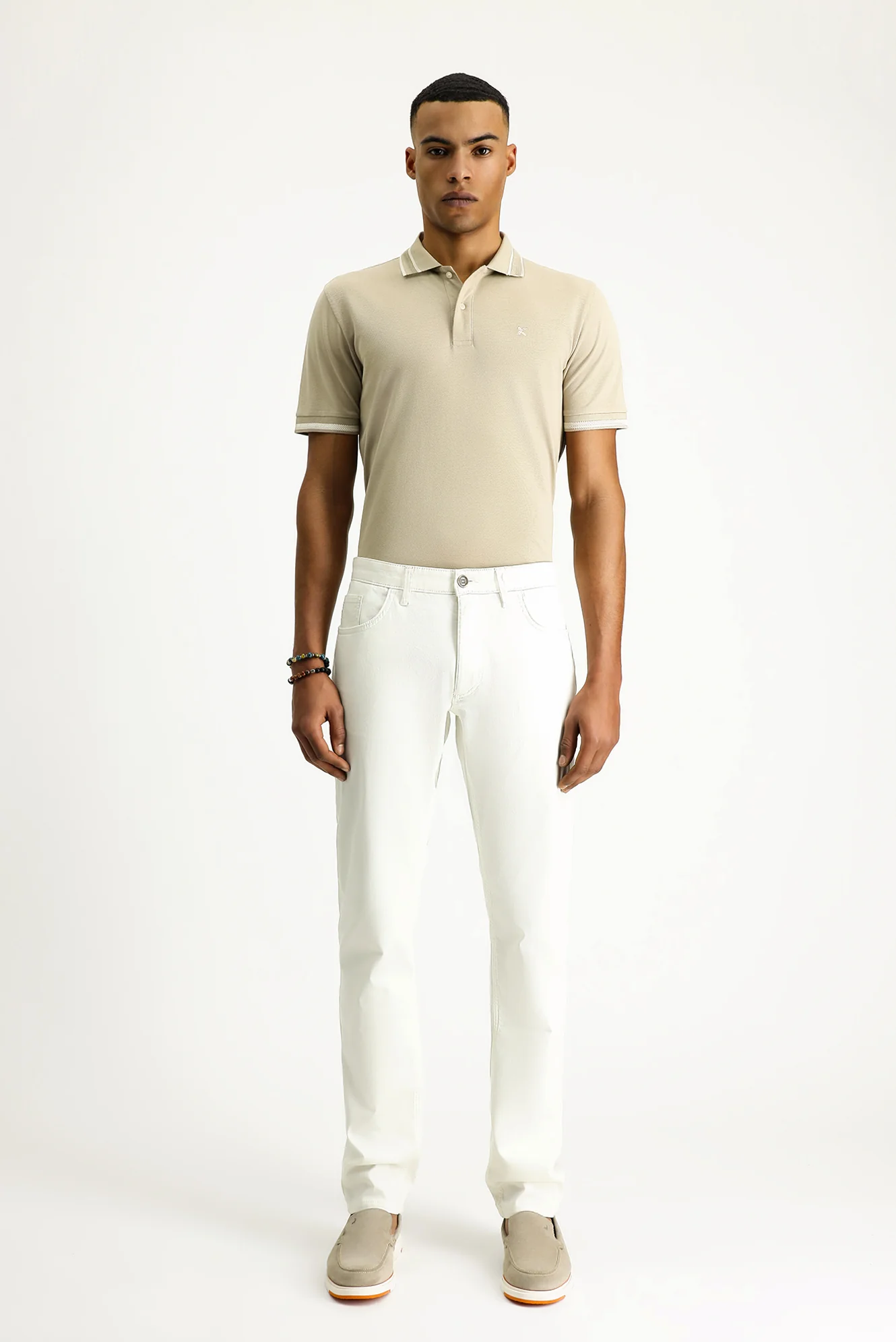Kırık Beyaz Slim Fit Dar Kesim Likralı Kanvas / Chino Pantolon - Image 5