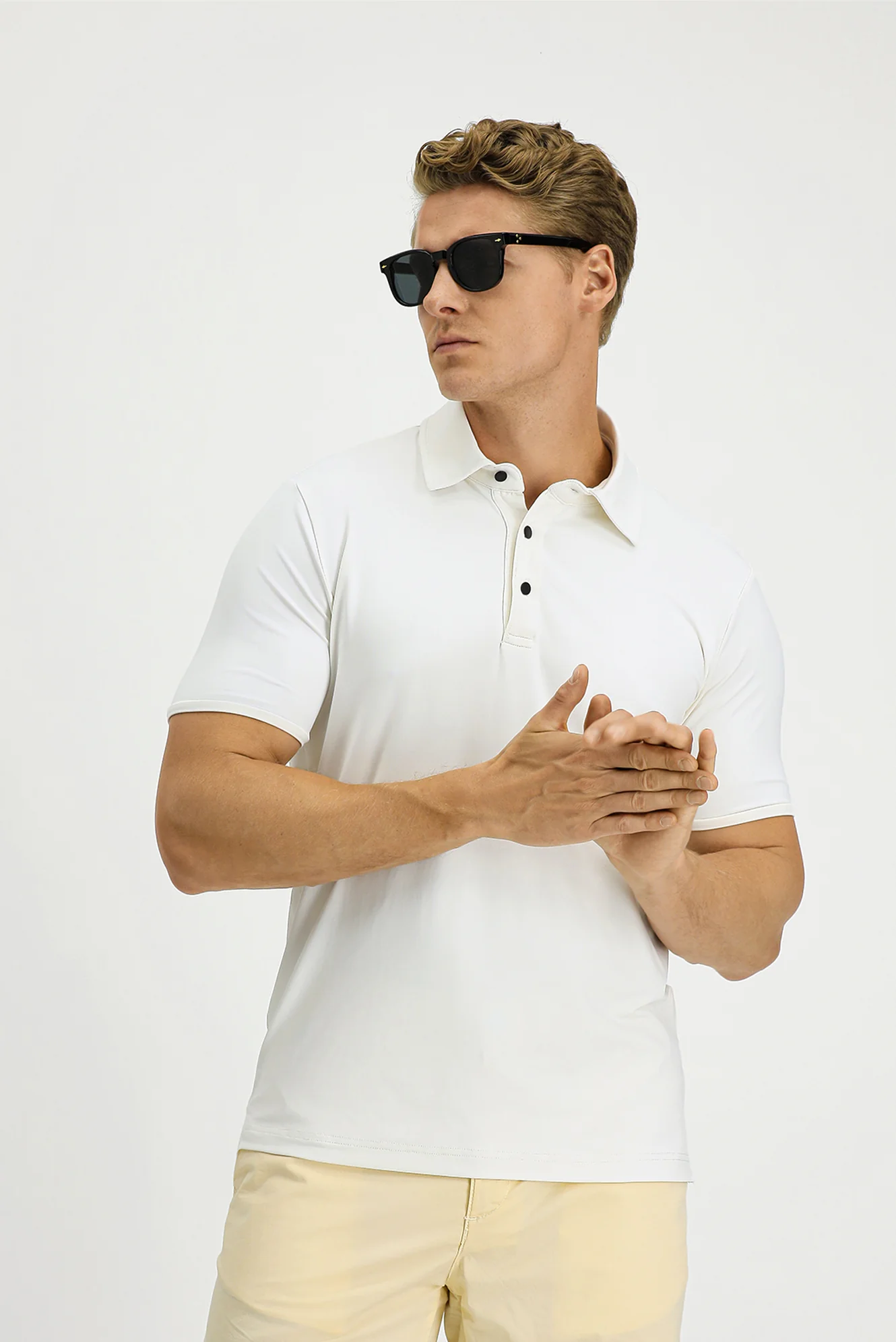 Kırık Beyaz Slim Fit Dar Kesim Likralı Polo Yaka Tişört - Image 3