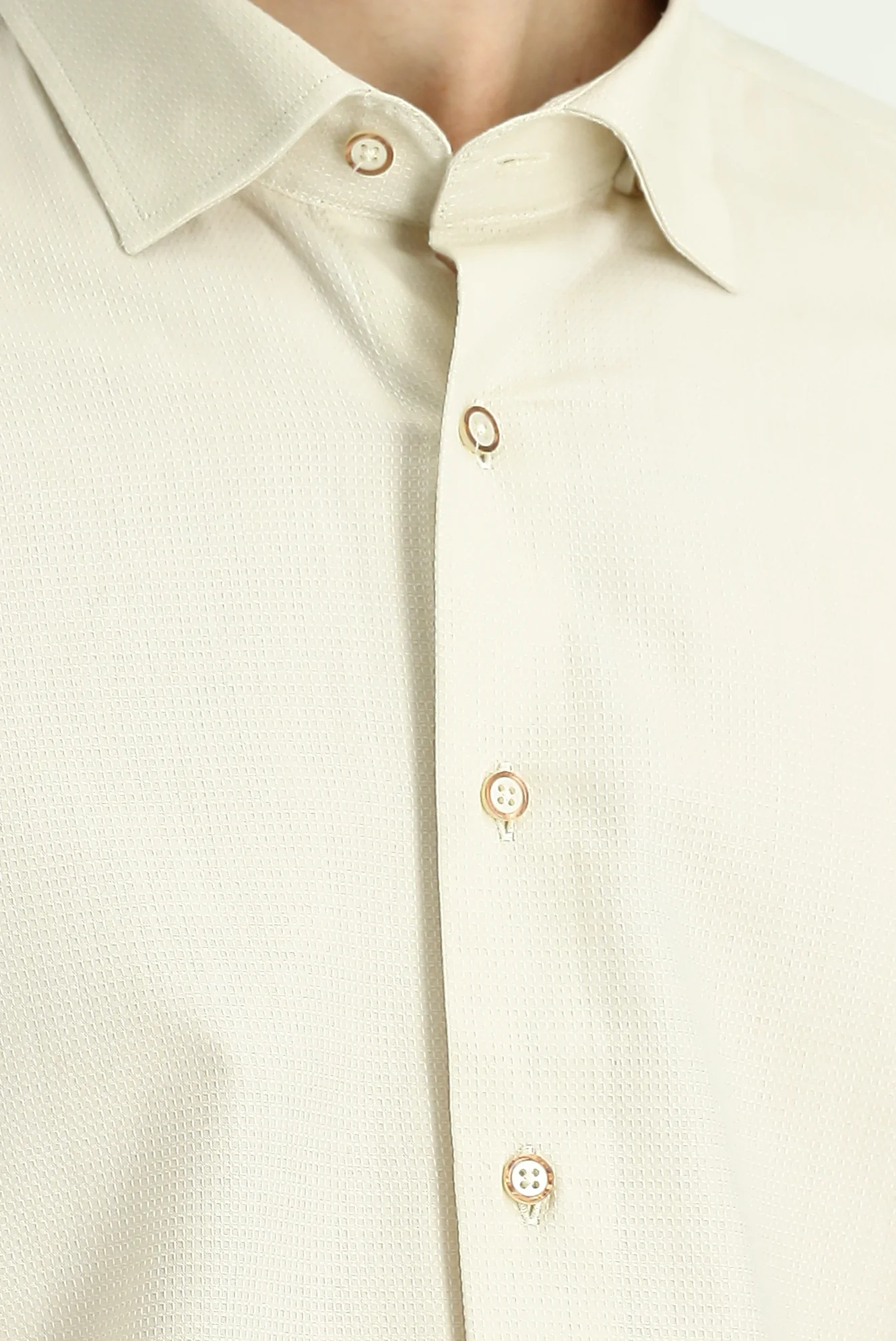 Kırık Beyaz Uzun Kol Slim Fit Dar Kesim Desenli Pamuk Gömlek - Image 6