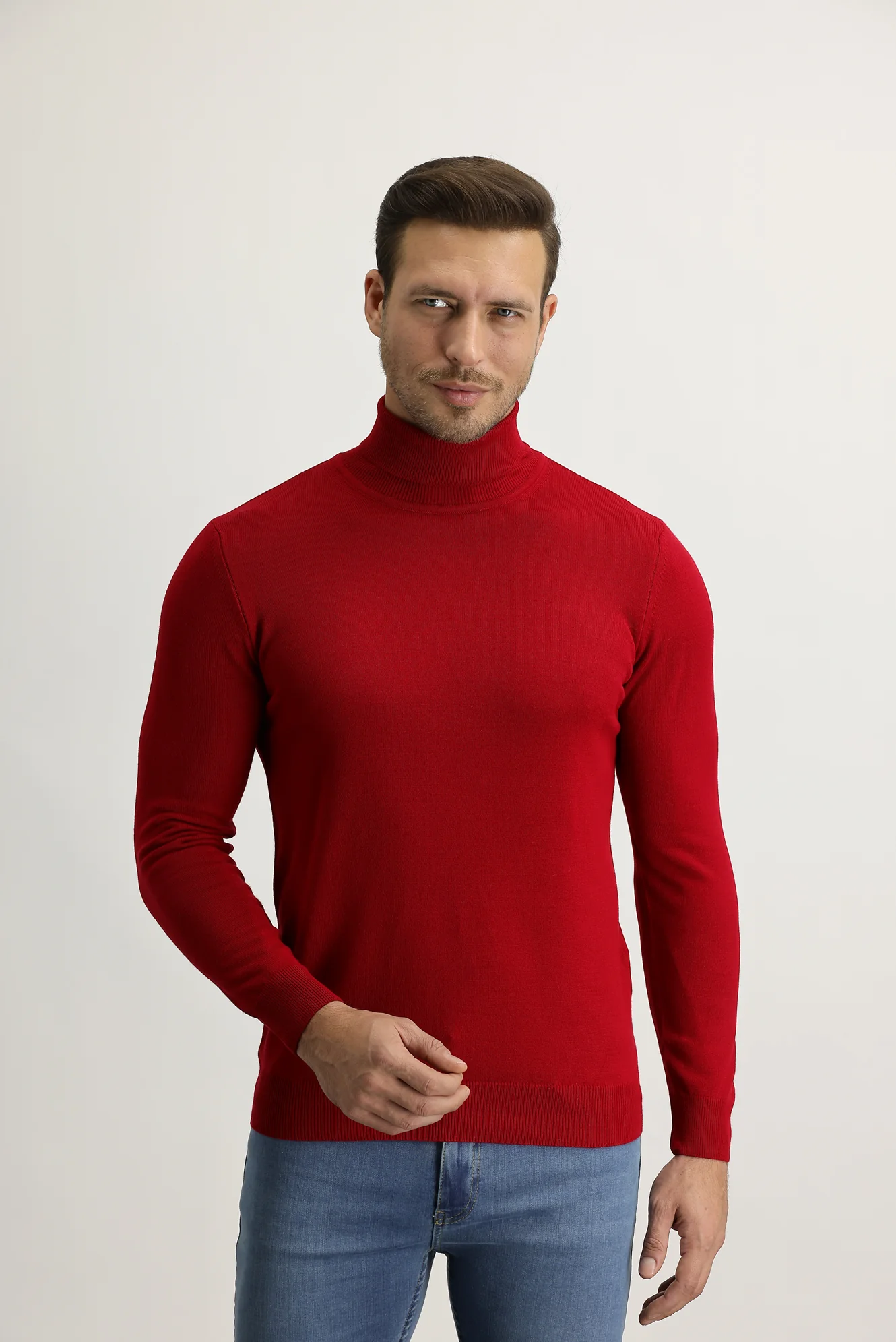 Kırmızı Balıkçı Yaka Regular Fit Triko Kazak - Image 2