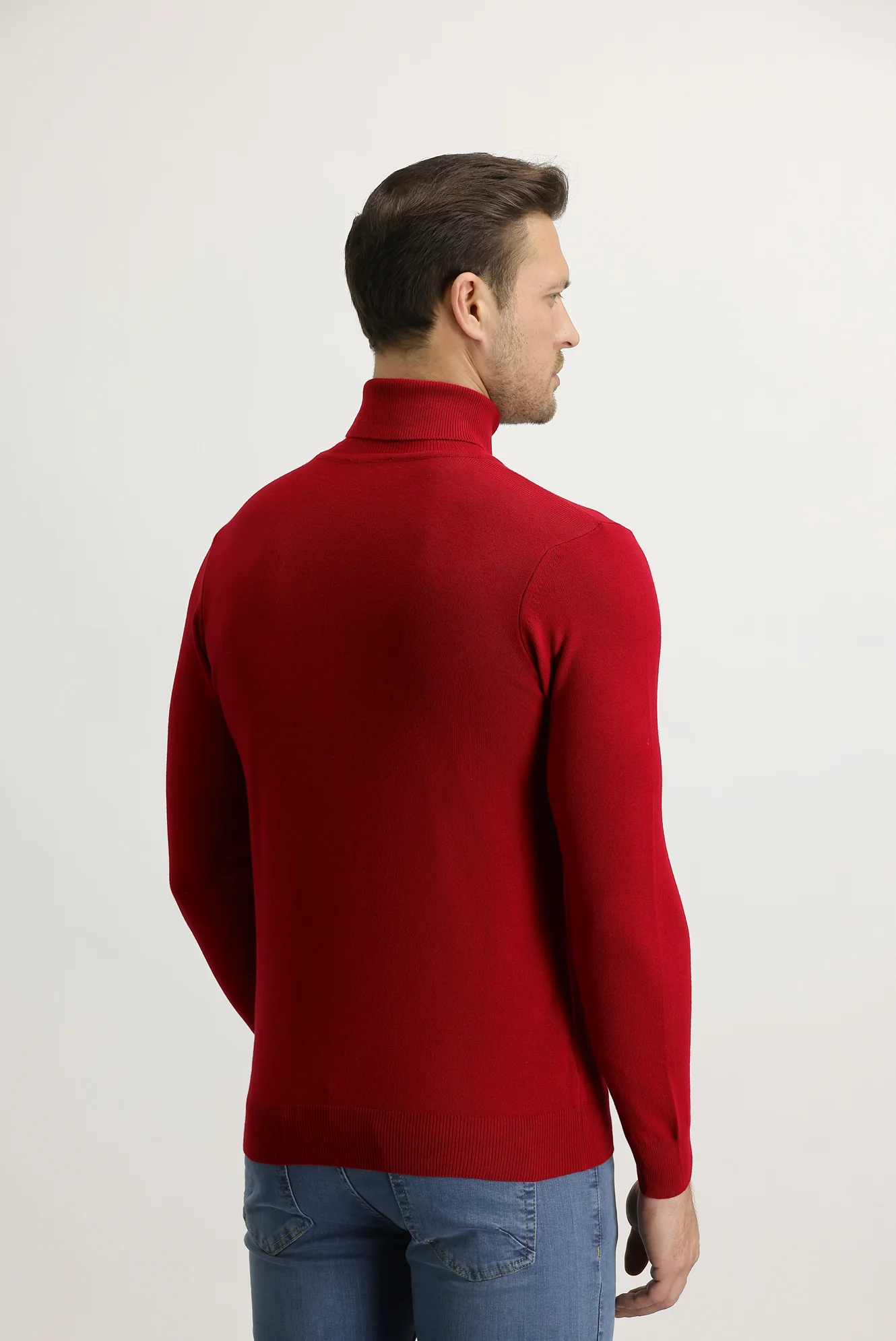 Kırmızı Balıkçı Yaka Regular Fit Triko Kazak - Image 3
