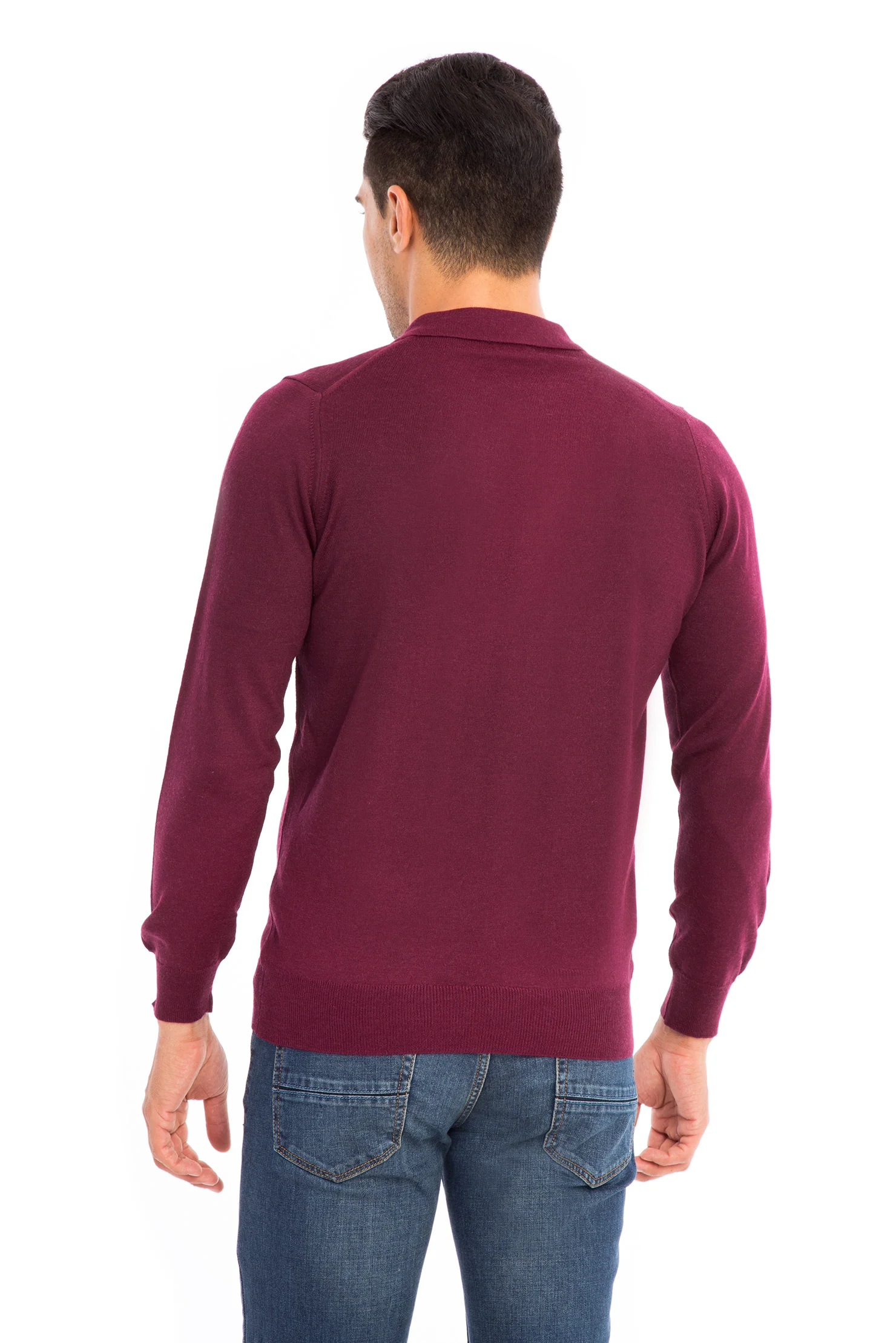 Kırmızı Polo Yaka Regular Fit Yünlü Triko Kazak - Image 3