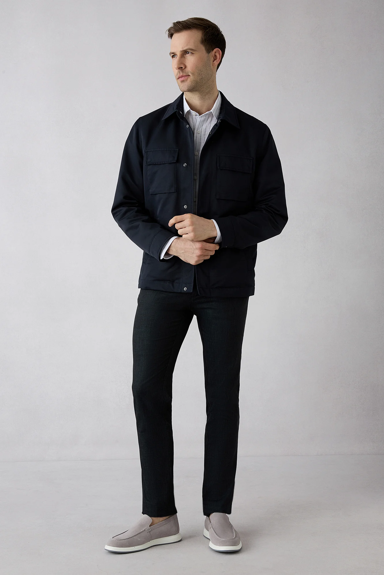 Koyu Antrasit 6 Drop Regular Fit Standart Kesim Desenli Yandan Cep Kanvas / Chino Pantolon