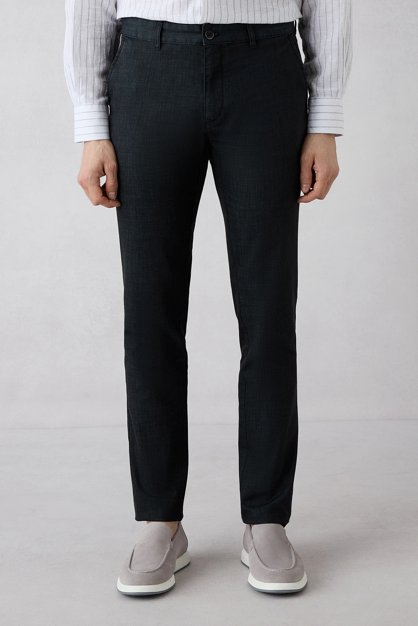 Koyu Antrasit 6 Drop Regular Fit Standart Kesim Desenli Yandan Cep Kanvas / Chino Pantolon - Image 2