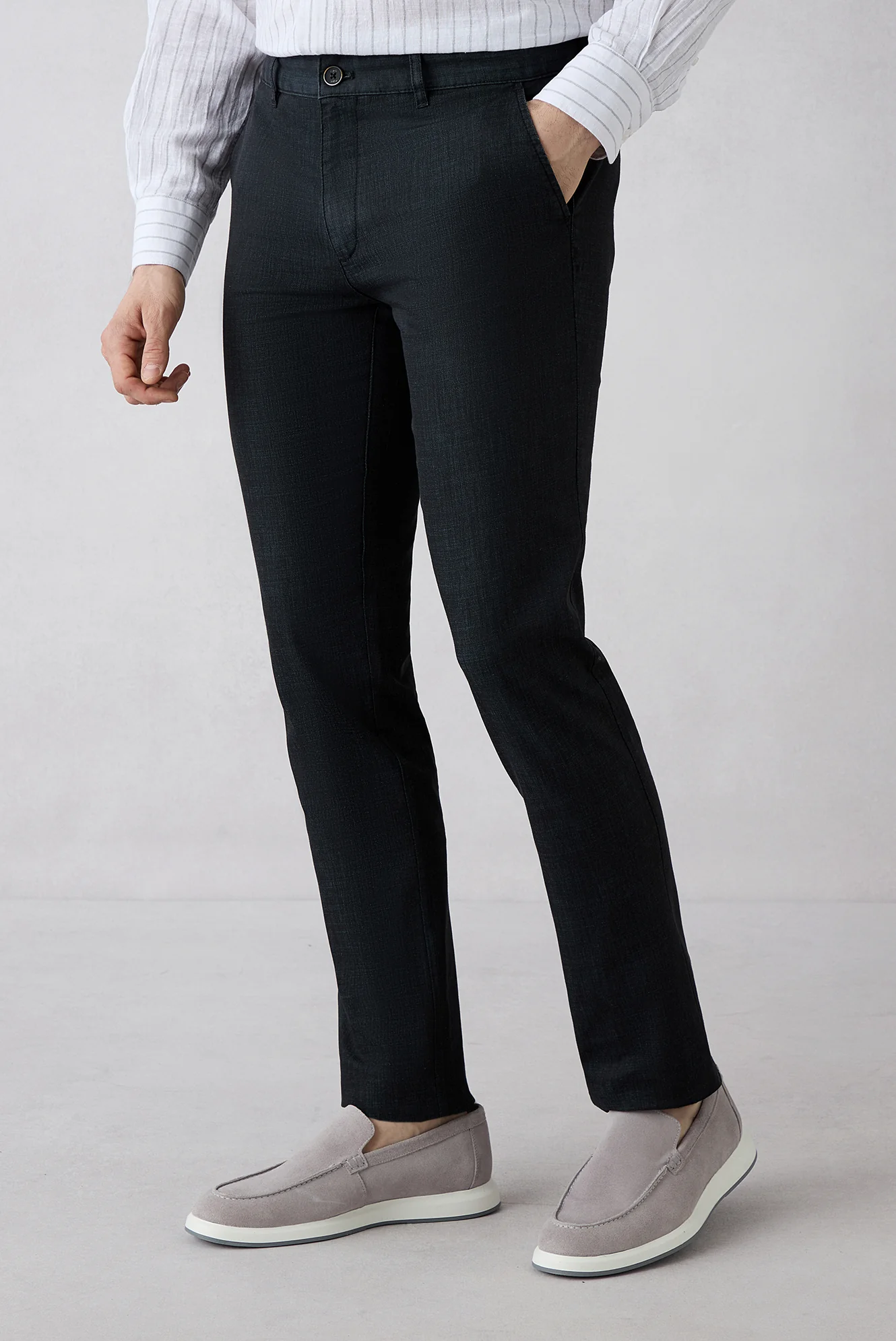 Koyu Antrasit 6 Drop Regular Fit Standart Kesim Desenli Yandan Cep Kanvas / Chino Pantolon - Image 3