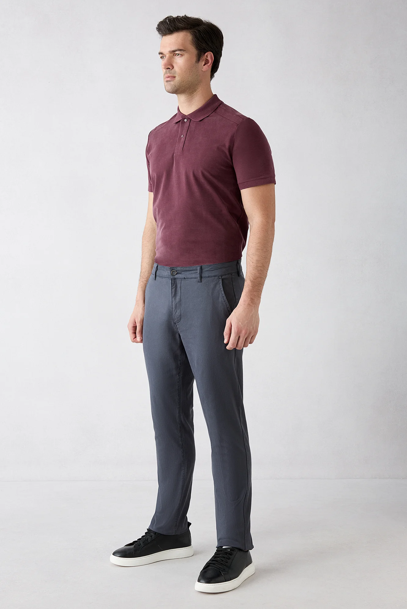Koyu Antrasit Slim Fit Dar Kesim Lyocell Karışımlı Yan Cepli Kanvas / Chino Pantolon - Image 2