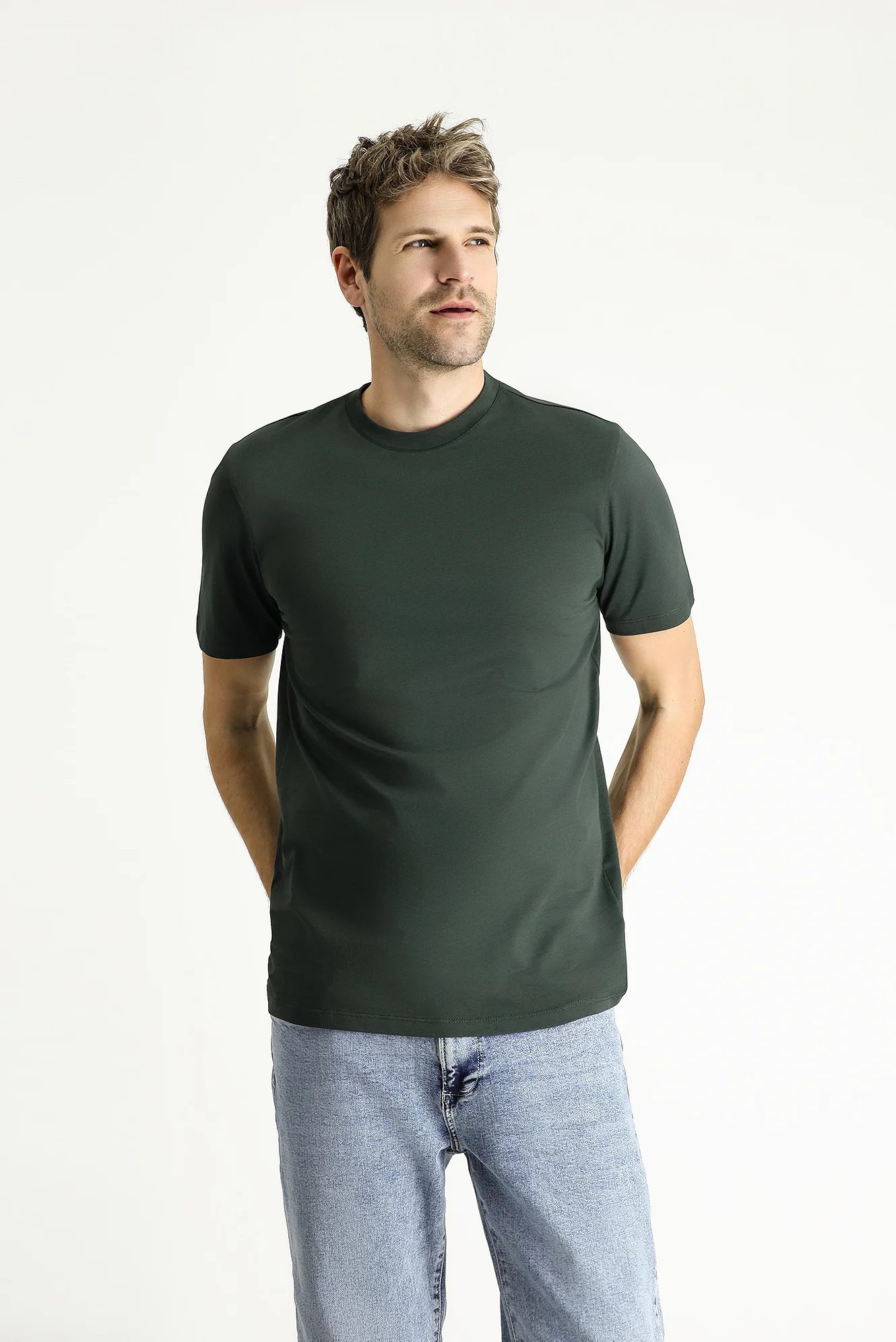 Koyu Antrasit Bisiklet Yaka Slim Fit %100 Pamuk Tişört