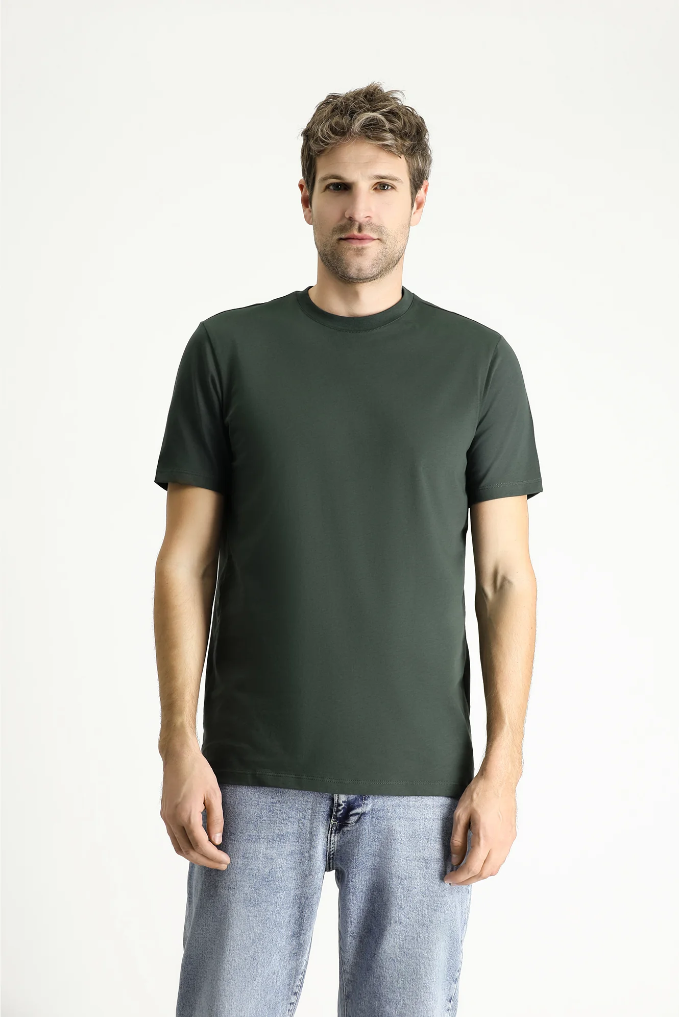 Koyu Antrasit Bisiklet Yaka Slim Fit %100 Pamuk Tişört - Image 3