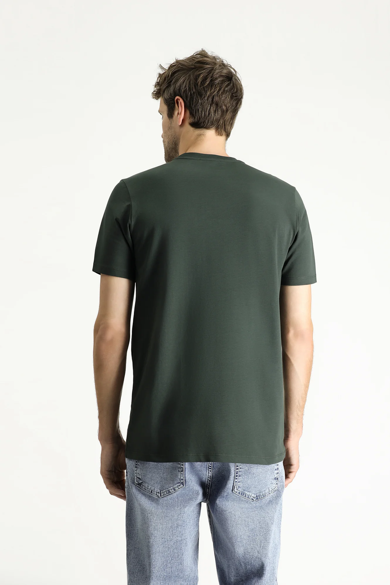 Koyu Antrasit Bisiklet Yaka Slim Fit %100 Pamuk Tişört - Image 4