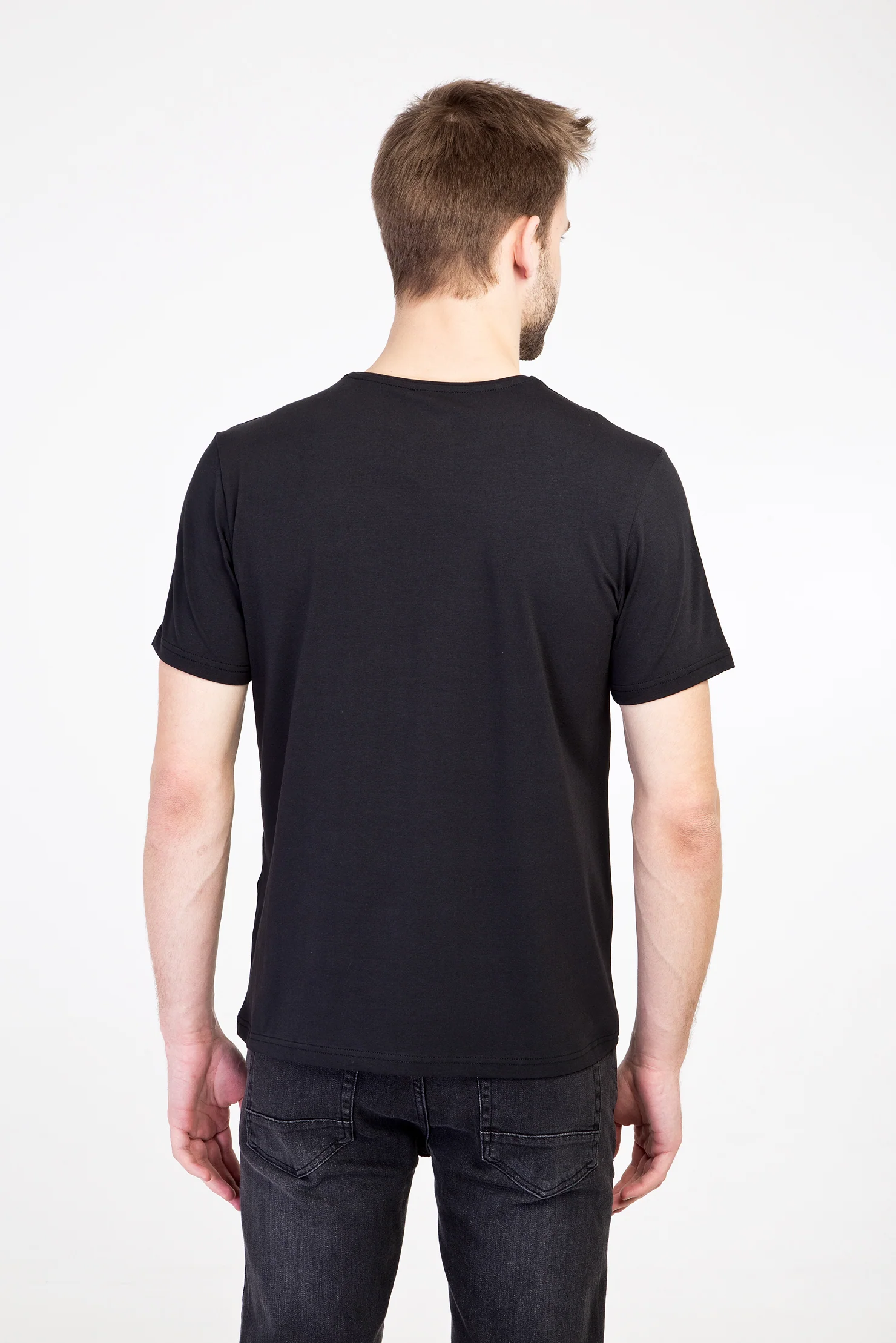 Koyu Antrasit Bisiklet Yaka Slim Fit Dar Kesim Tişört - Image 3